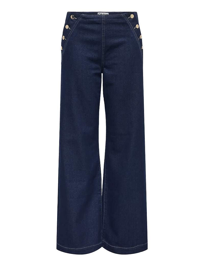 ONLY - ONLMADELINE BUTTON HW WIDE DNM GUA - hosen mit weitem bein - dark blue denim - 1