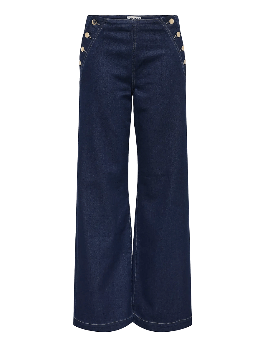 ONLY - ONLMADELINE BUTTON HW WIDE DNM GUA - hosen mit weitem bein - dark blue denim - 1