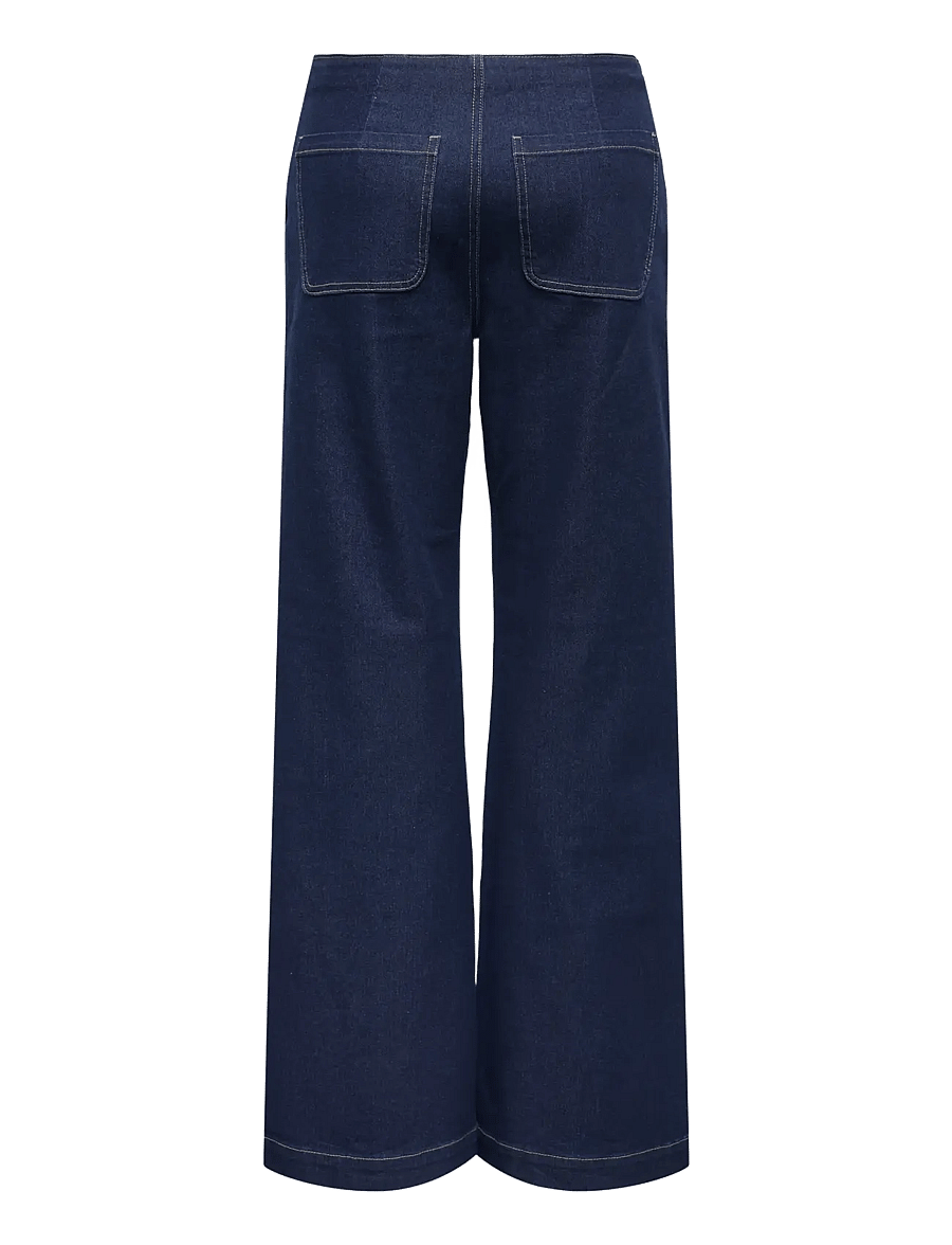 ONLY - ONLMADELINE BUTTON HW WIDE DNM GUA - hosen mit weitem bein - dark blue denim - 2