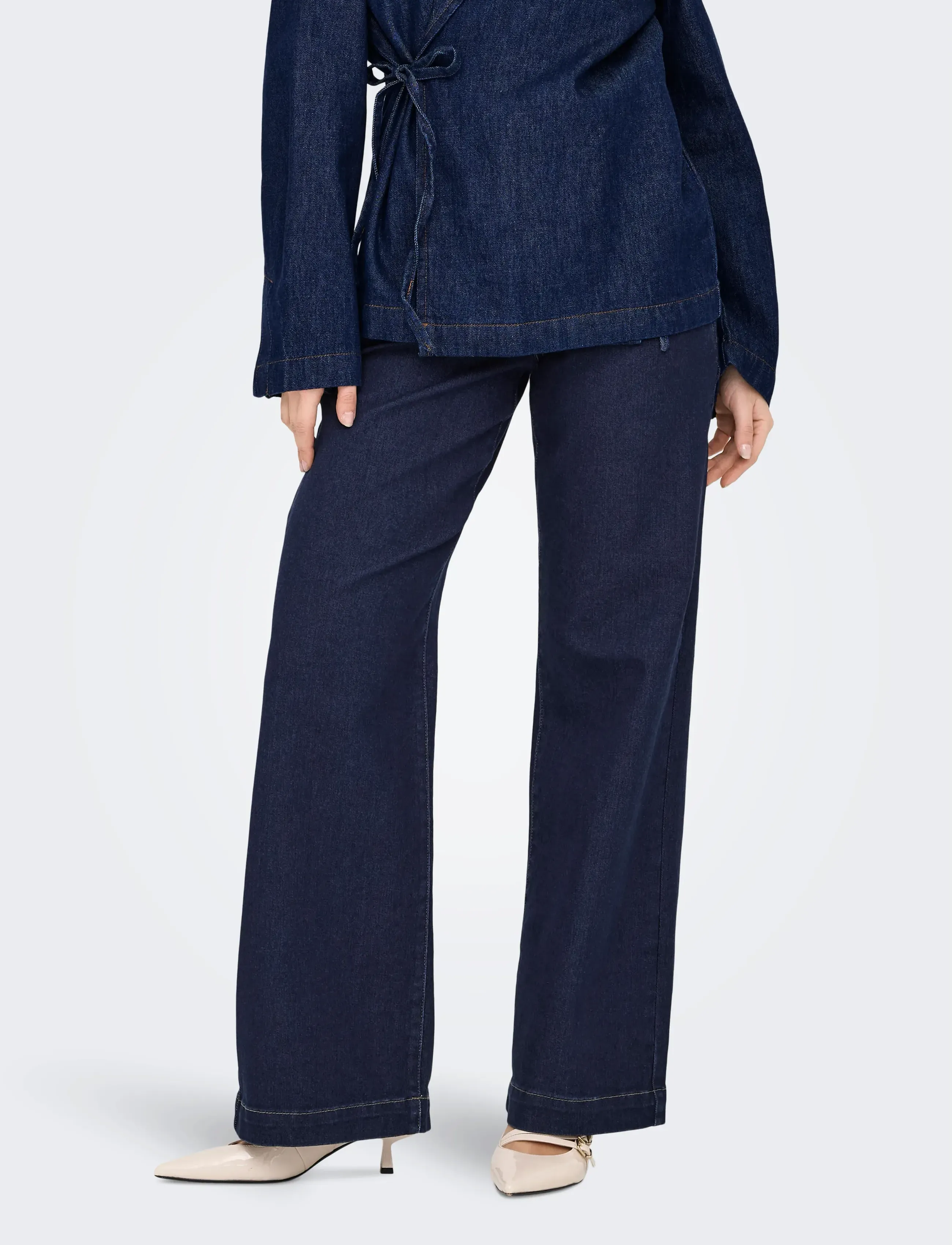 ONLY Onlmadeline Button Hw Wide Dnm Gua, Kvinder, Højtaljede Brede Ben Matros Jeans, Navy, Str: XL x 32