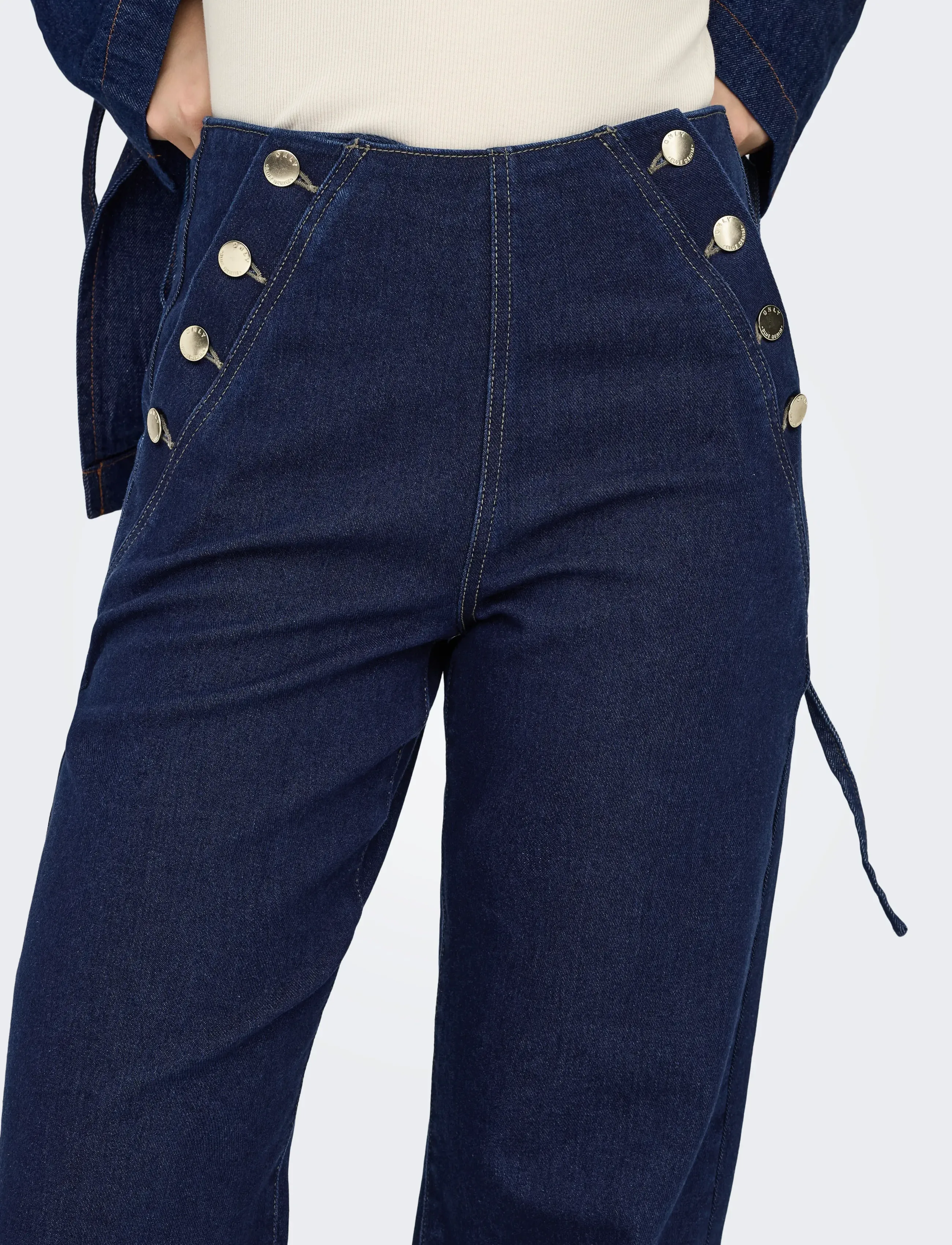 ONLY - ONLMADELINE BUTTON HW WIDE DNM GUA - wide leg jeans - dark blue denim - 5