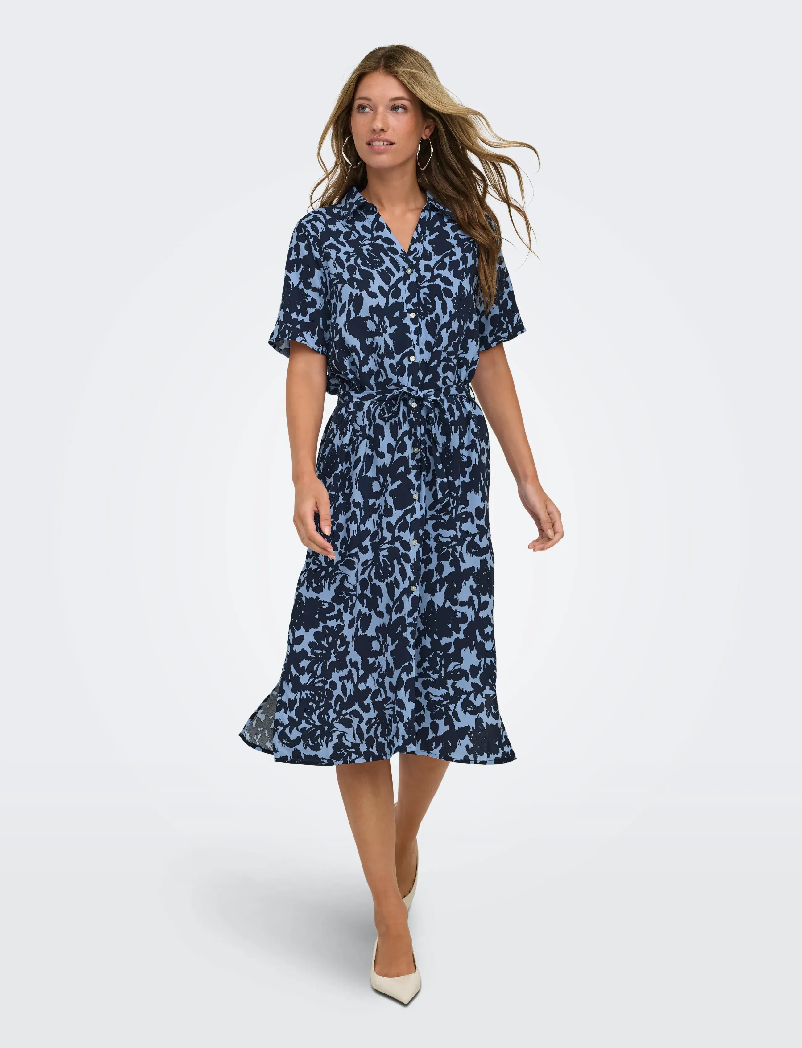 ONLY asmin S/S Shirt Dress Wvn Noos, XS, Dresses, Marineblau - Knee-length & Midi, Frauen