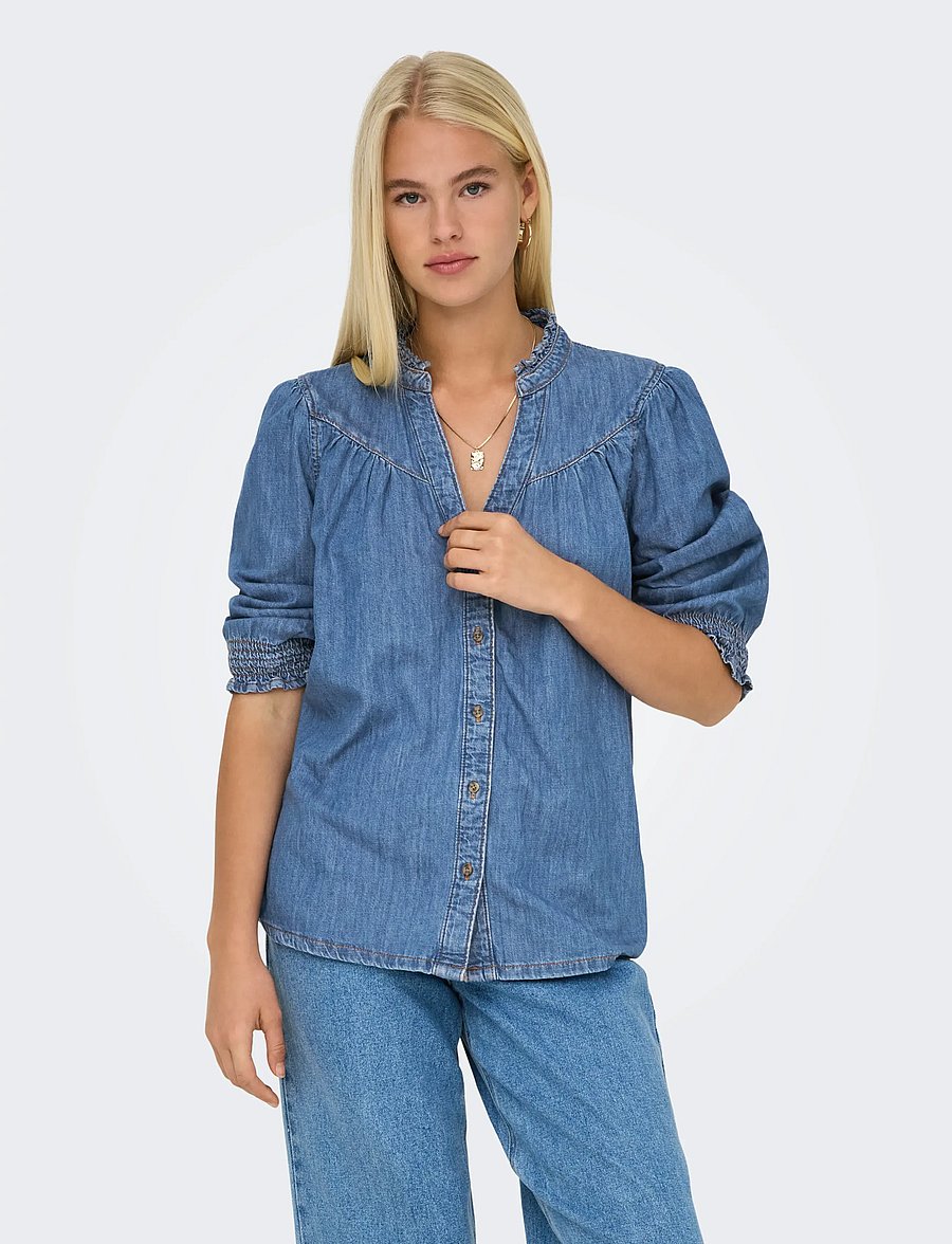 ONLY - ONLRAYA 3/4 SHIRT DNM AKM NOOS - jeanshemden - medium blue denim - 0