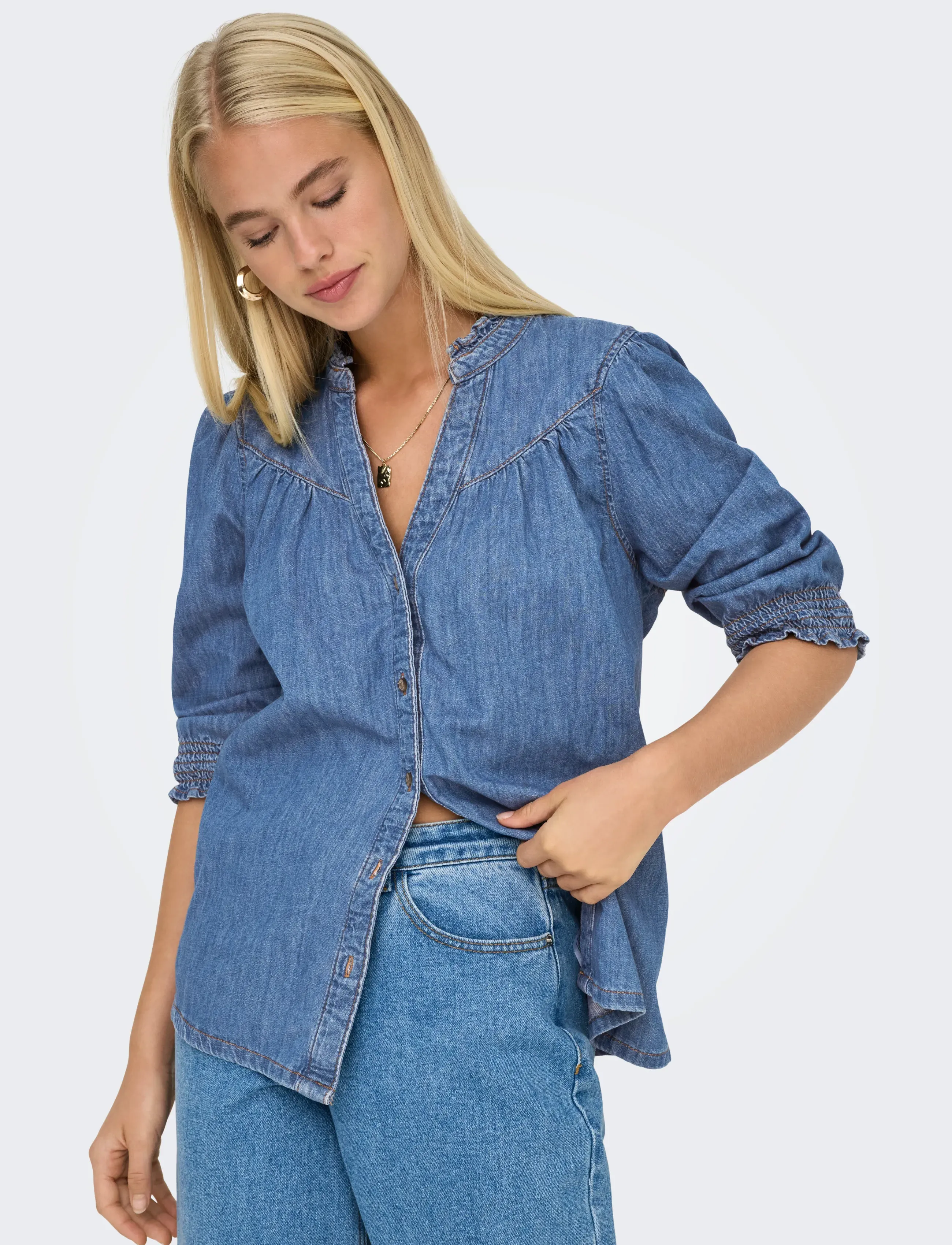 ONLY - ONLRAYA 3/4 SHIRT DNM AKM NOOS - jeanshemden - medium blue denim - 4