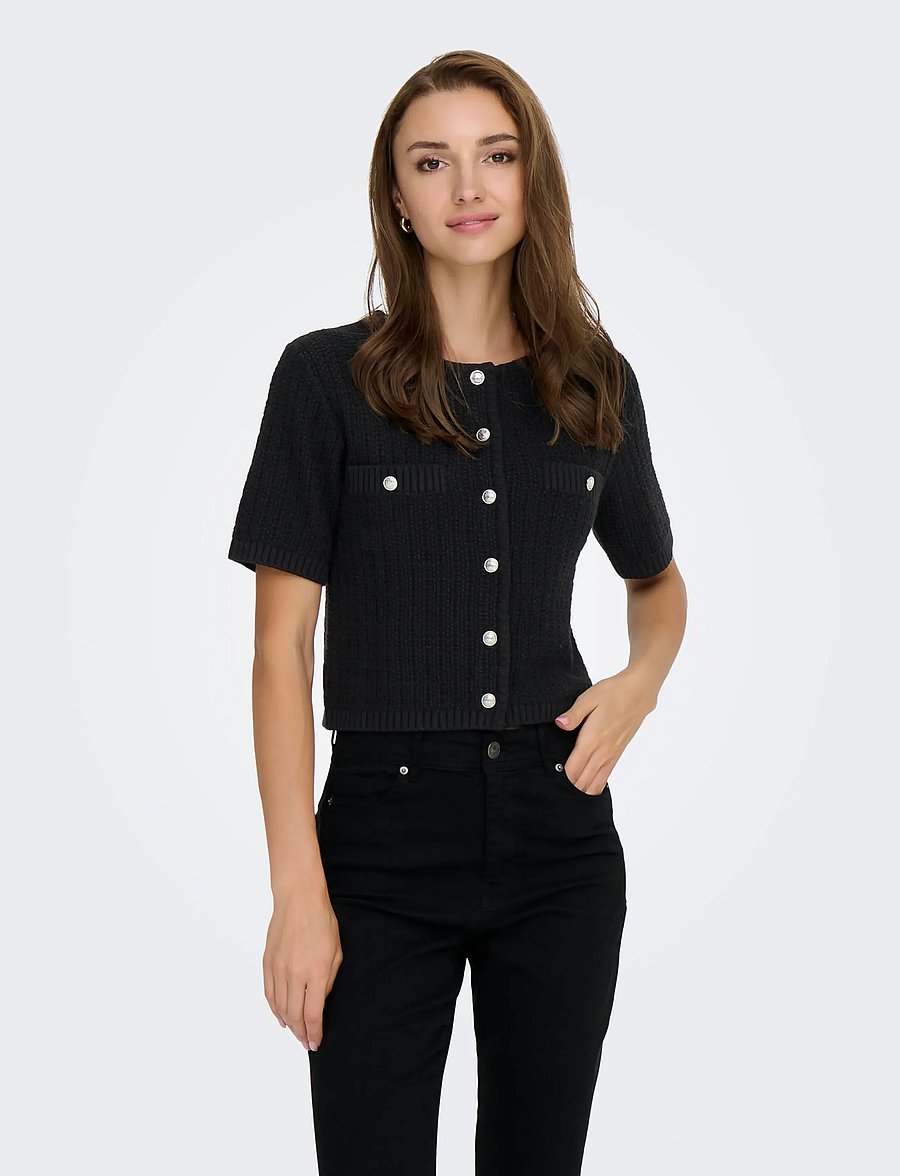 ONLY - ONLKIEL S/S BUTTON CARD KNT MOCH - black - 0