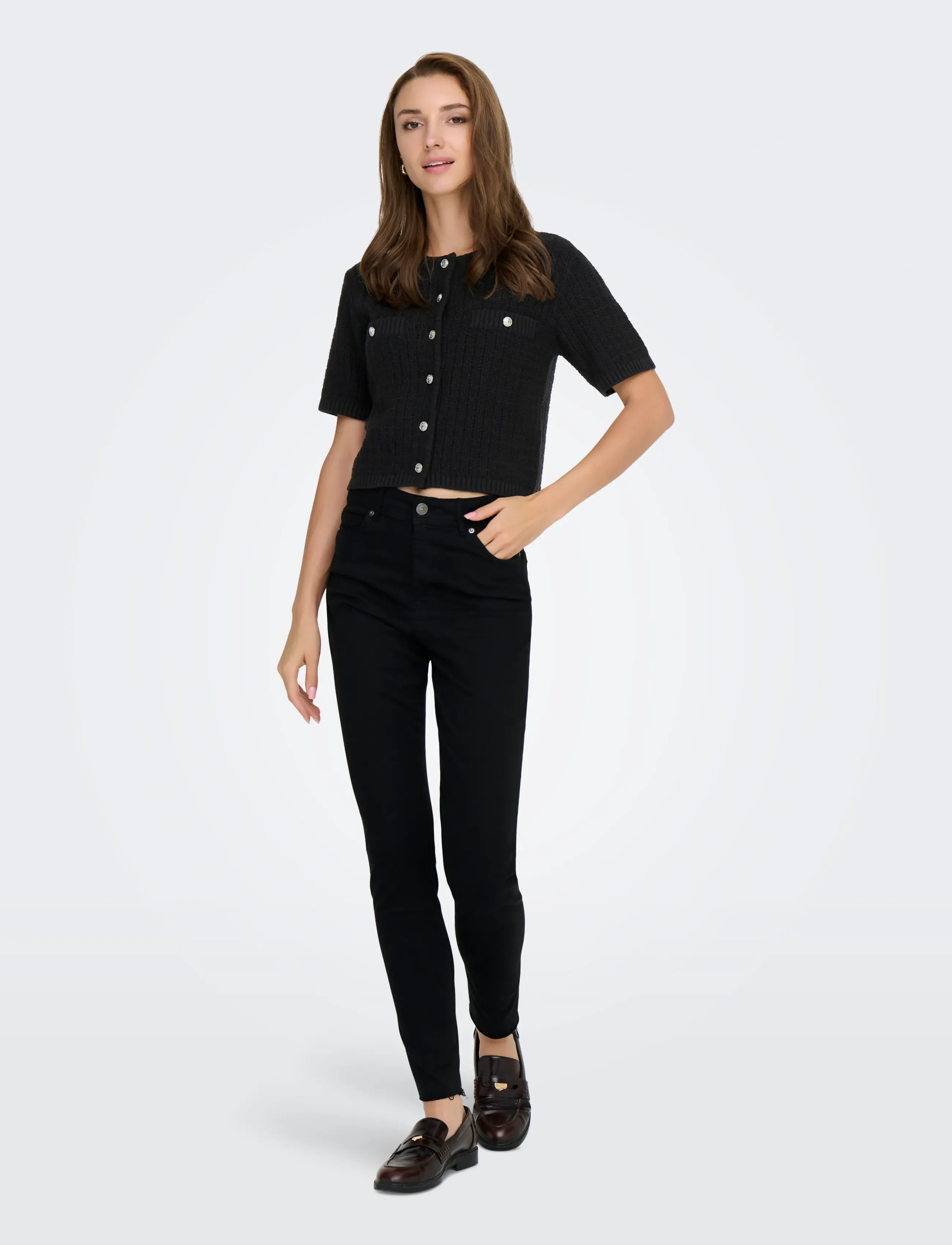 ONLY - ONLKIEL S/S BUTTON CARD KNT MOCH - black - 4