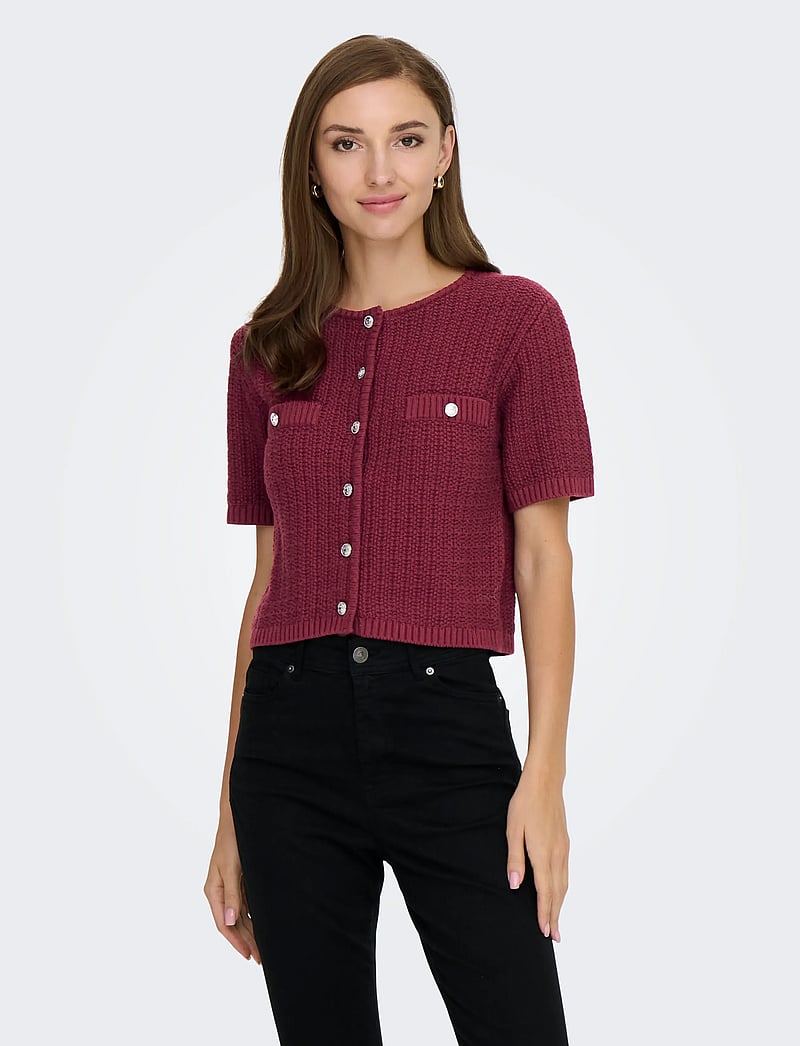 ONLY - ONLKIEL S/S BUTTON CARD KNT MOCH - koftor - cabernet - 0