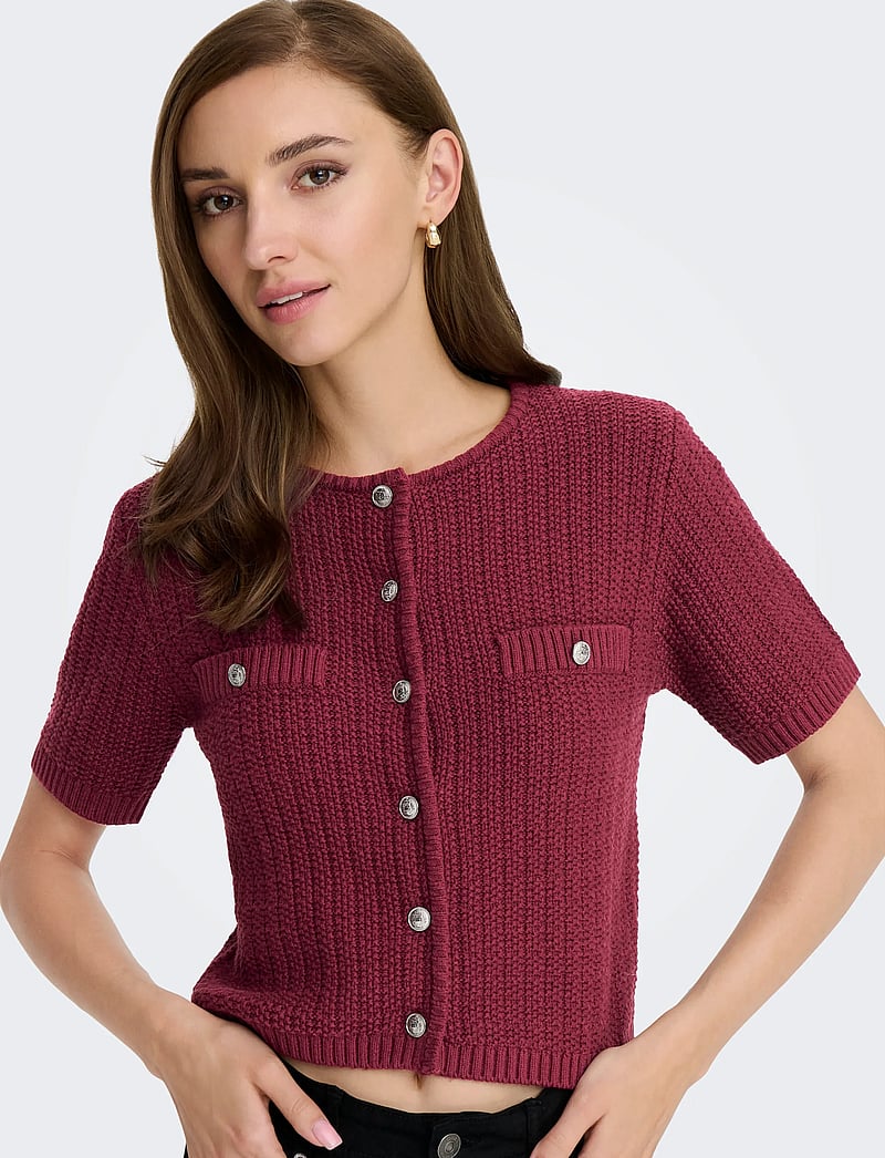 ONLY - ONLKIEL S/S BUTTON CARD KNT MOCH - koftor - cabernet - 5