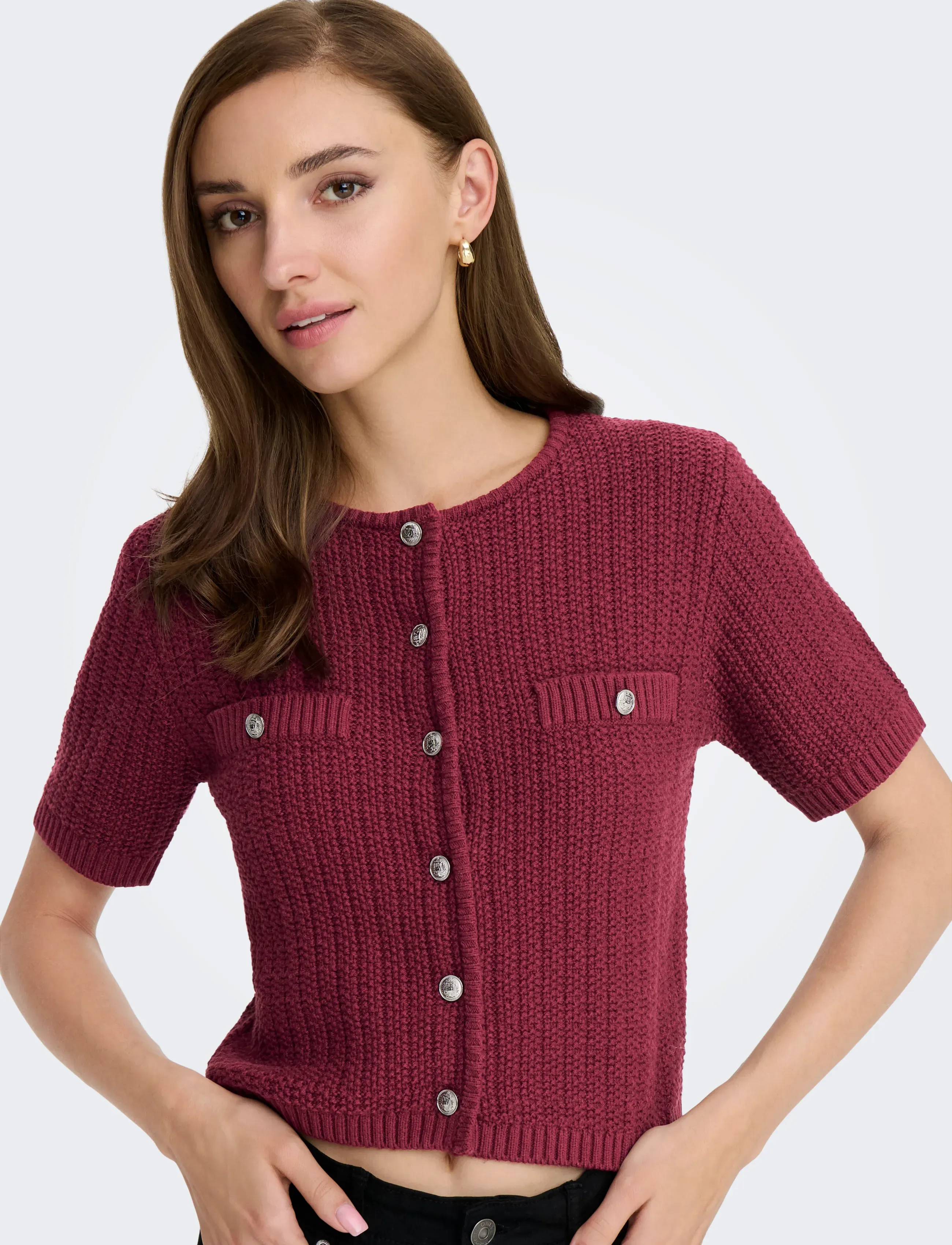 ONLY - ONLKIEL S/S BUTTON CARD KNT MOCH - cabernet - 5