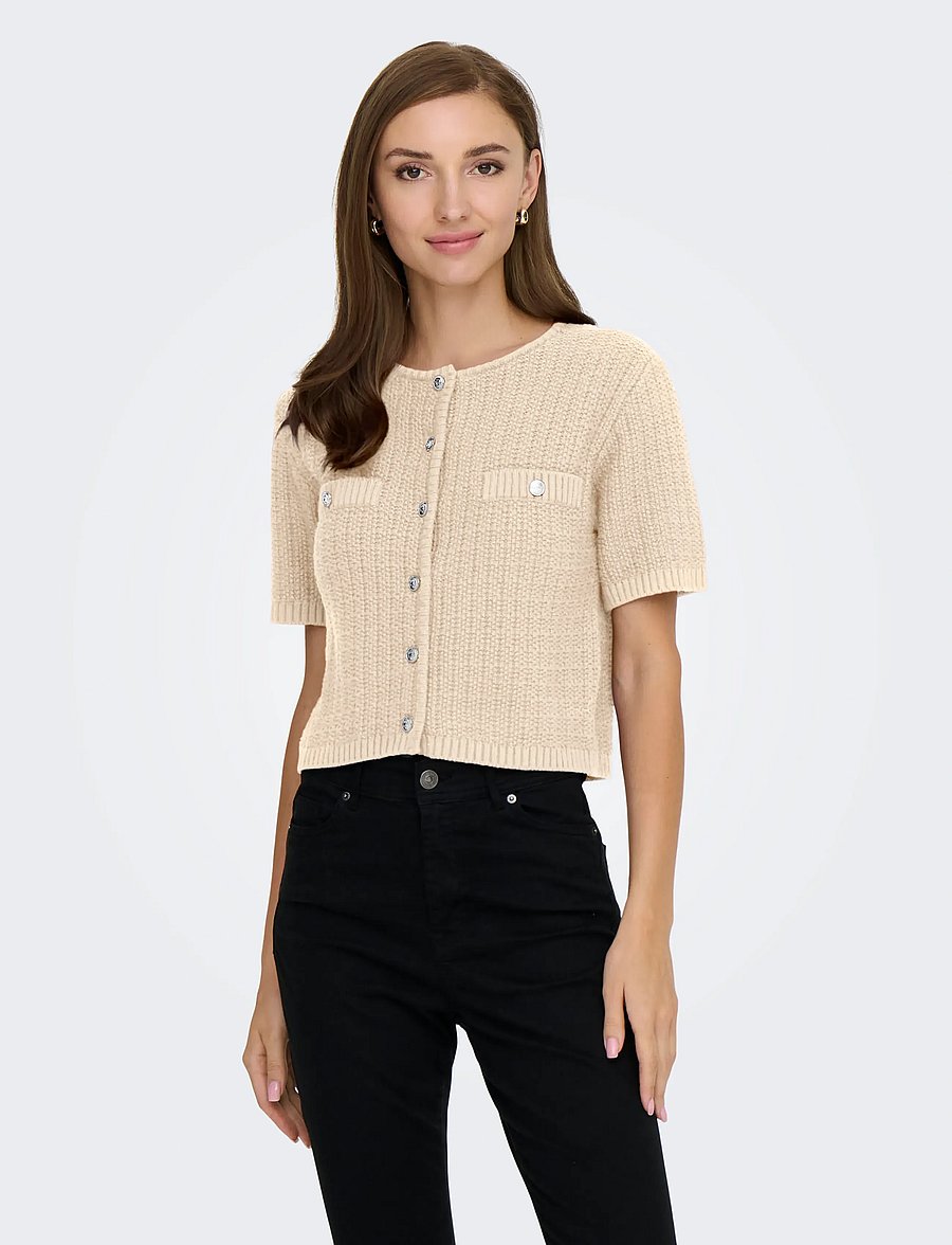 ONLY - ONLKIEL S/S BUTTON CARD KNT MOCH - ecru - 0