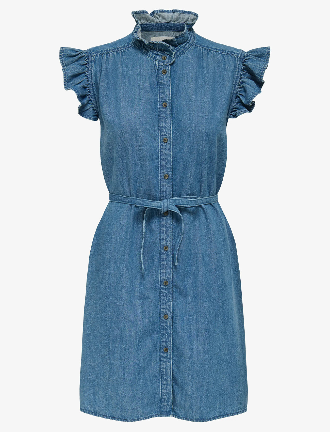 ONLY - ONLSHANIA S/L FRILL DNM DRESS AKM - jeansklänningar - medium blue denim - 0