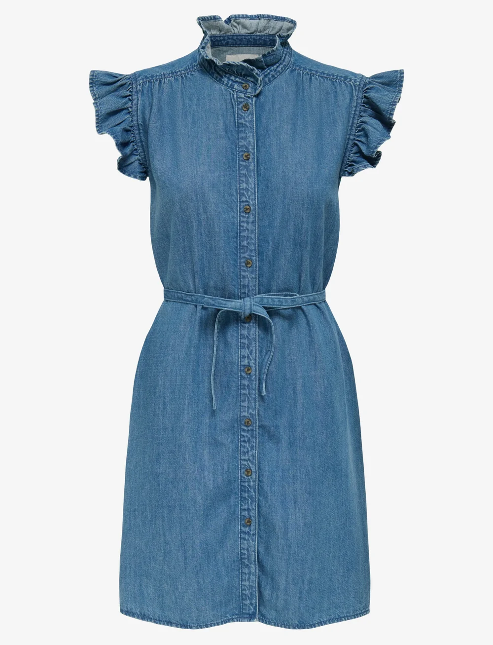 ONLY - ONLSHANIA S/L FRILL DNM DRESS AKM - denimkjoler - medium blue denim - 0