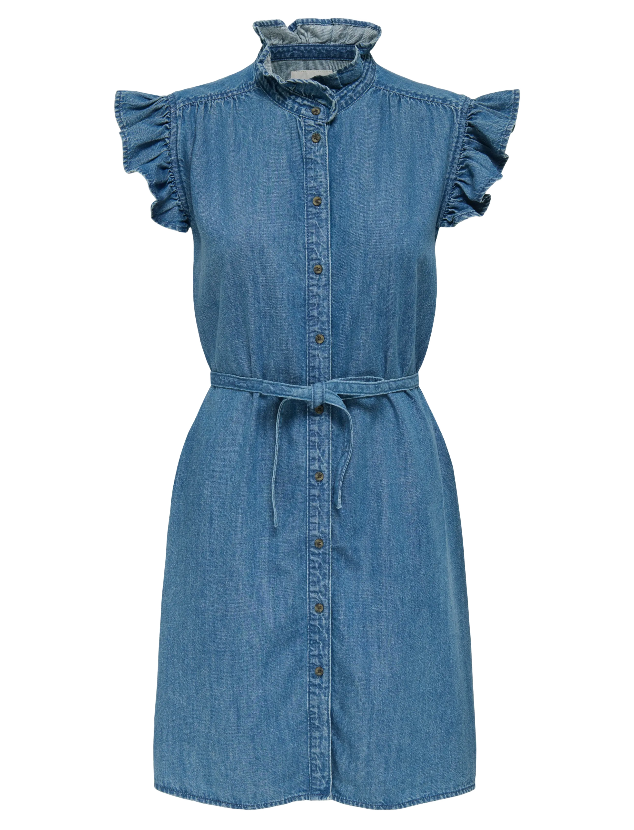 ONLY ONLSHANIA S/L FRILL DNM DRESS AKM - Klänningar - MEDIUM BLUE DENIM / blue