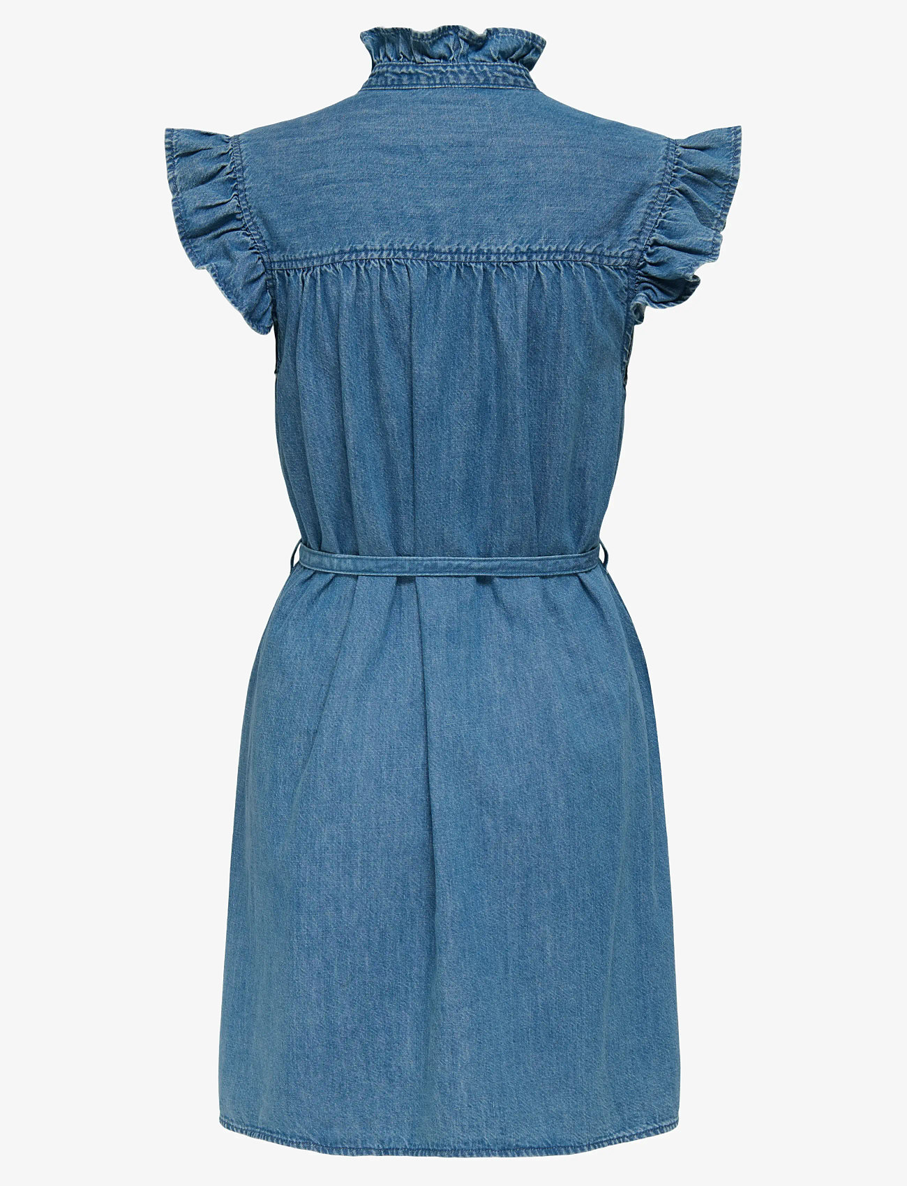 ONLY - ONLSHANIA S/L FRILL DNM DRESS AKM - jeansklänningar - medium blue denim - 1