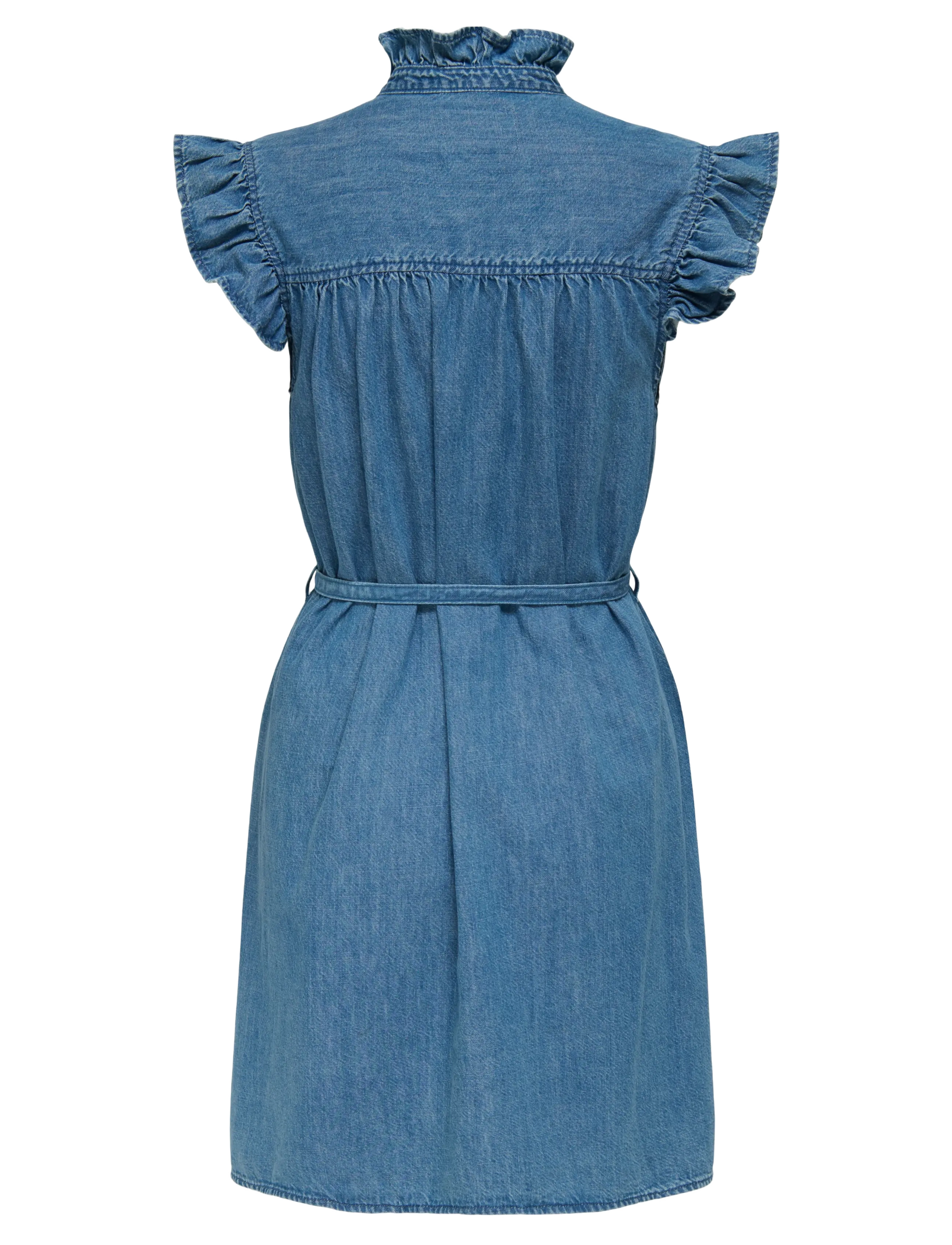 ONLY - ONLSHANIA S/L FRILL DNM DRESS AKM - medium blue denim - 2