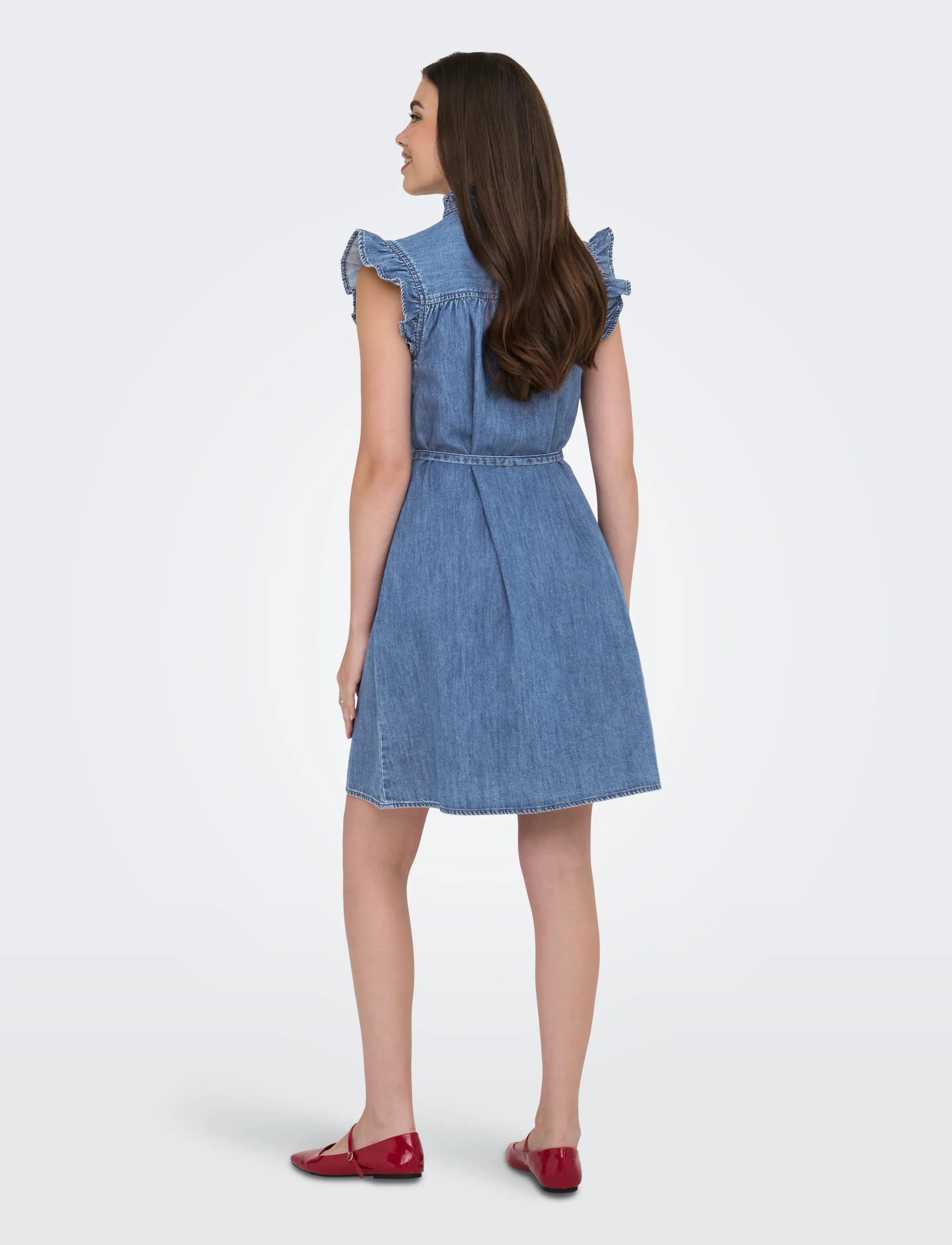 ONLY - ONLSHANIA S/L FRILL DNM DRESS AKM - medium blue denim - 3