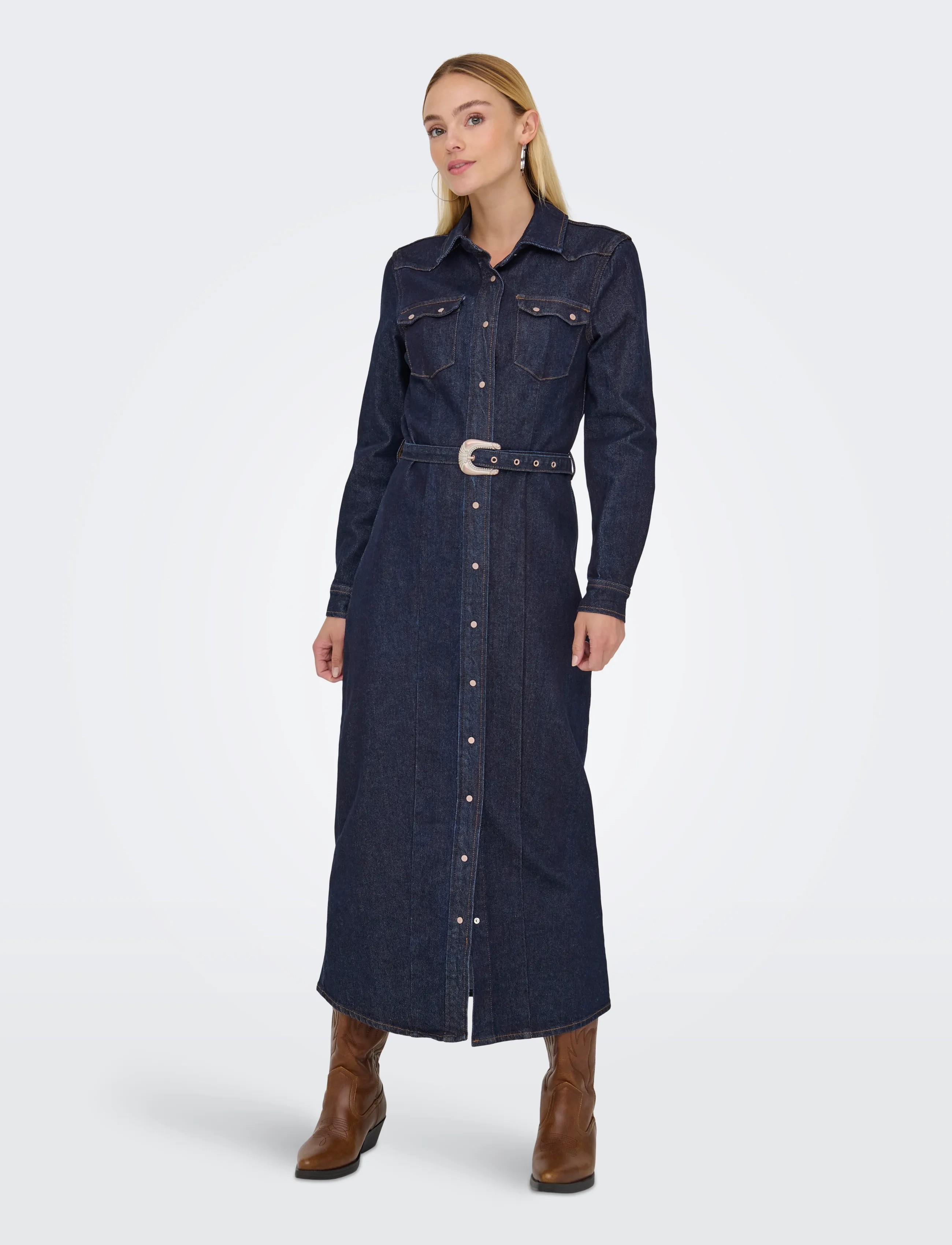 ONLY - ONLCAMOMILE LS DNM DRESS BF MAE - skjortklänningar - dark blue denim - 0
