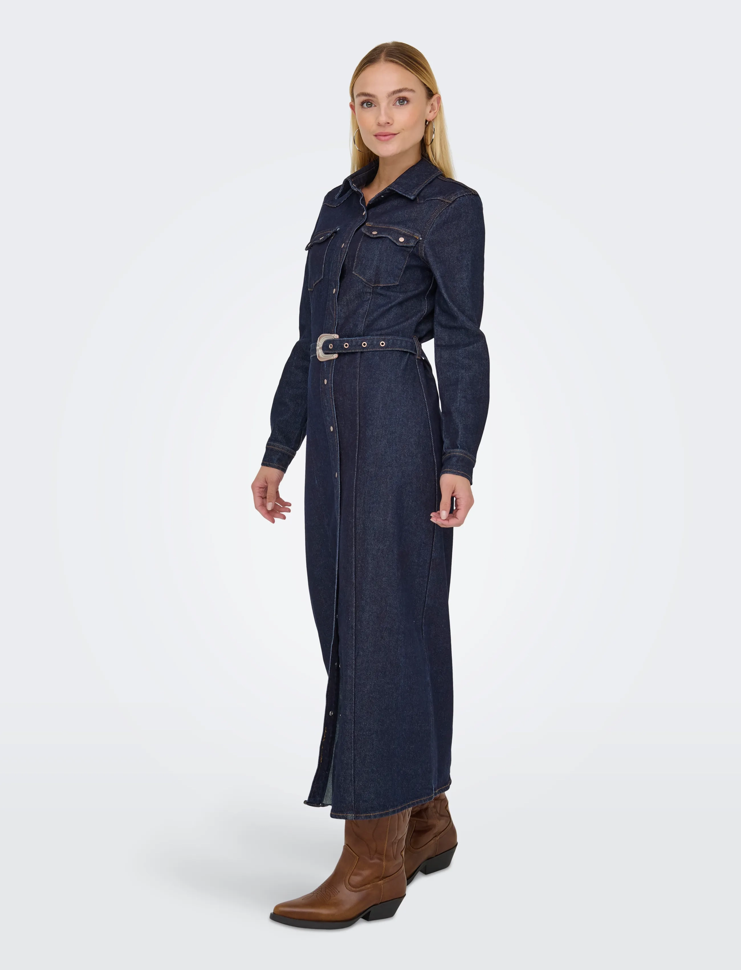 ONLY - ONLCAMOMILE LS DNM DRESS BF MAE - skjortklänningar - dark blue denim - 4
