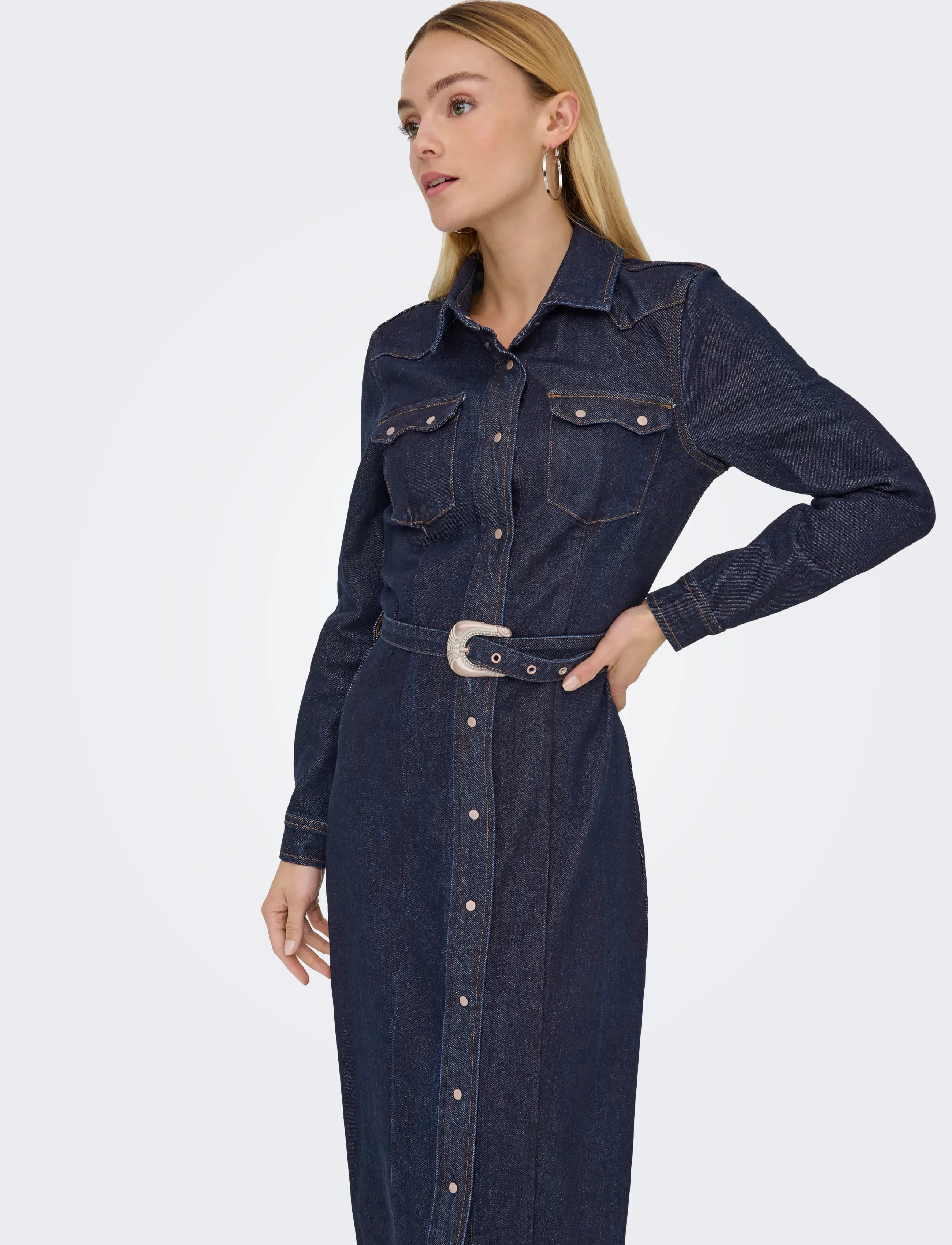 ONLY - ONLCAMOMILE LS DNM DRESS BF MAE - skjortklänningar - dark blue denim - 5
