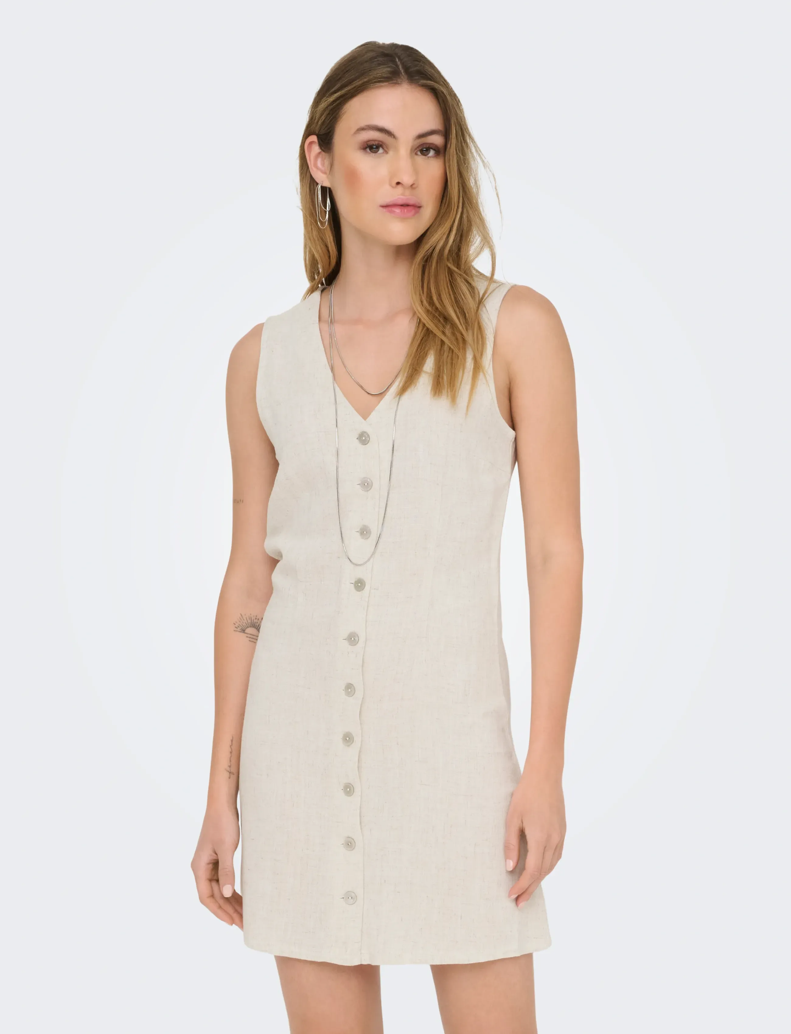 ONLY ONLSIESTA LIN BL SL SHORT DRESS PNT NOOS - Tøj - MOONBEAM / cream