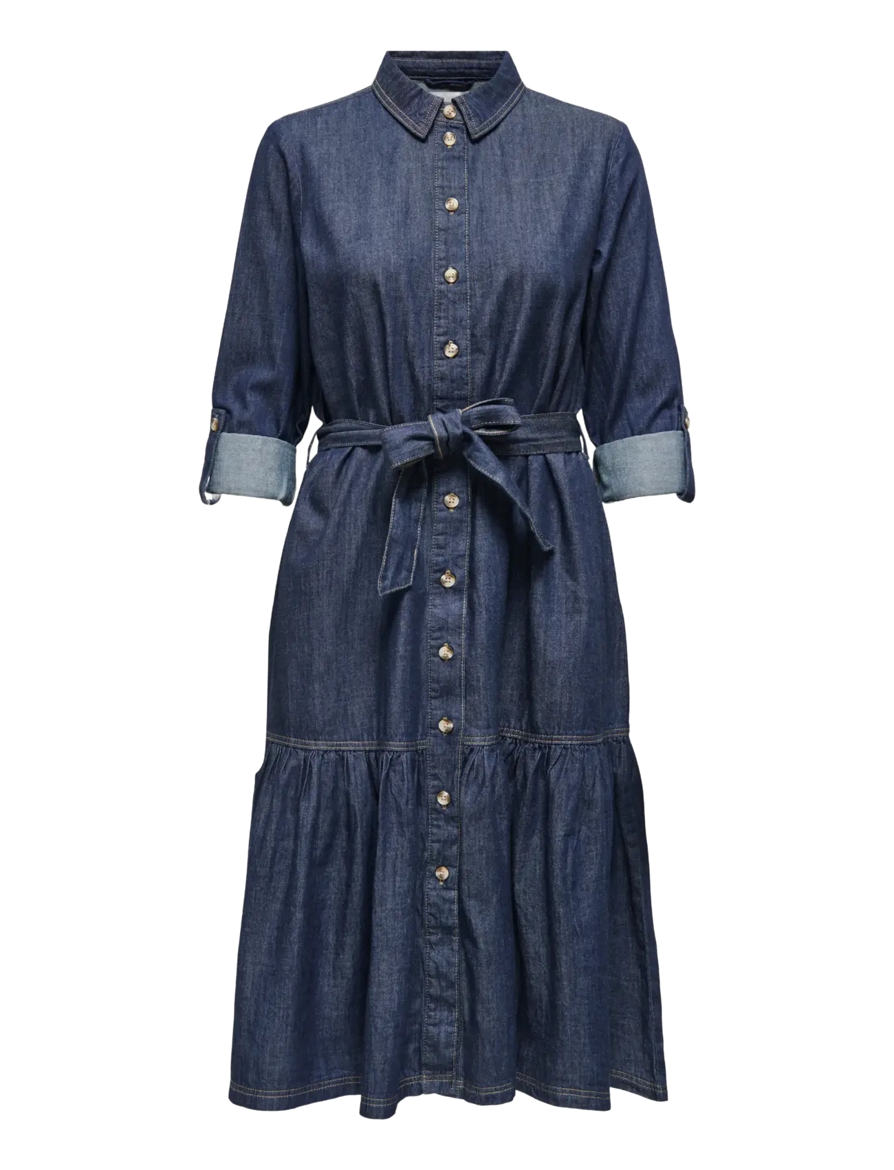 ONLY ONLSEVIGNY FRILL 3/4 SL LONG DRESS DNM - Kleidid - DARK BLUE DENIM / blue