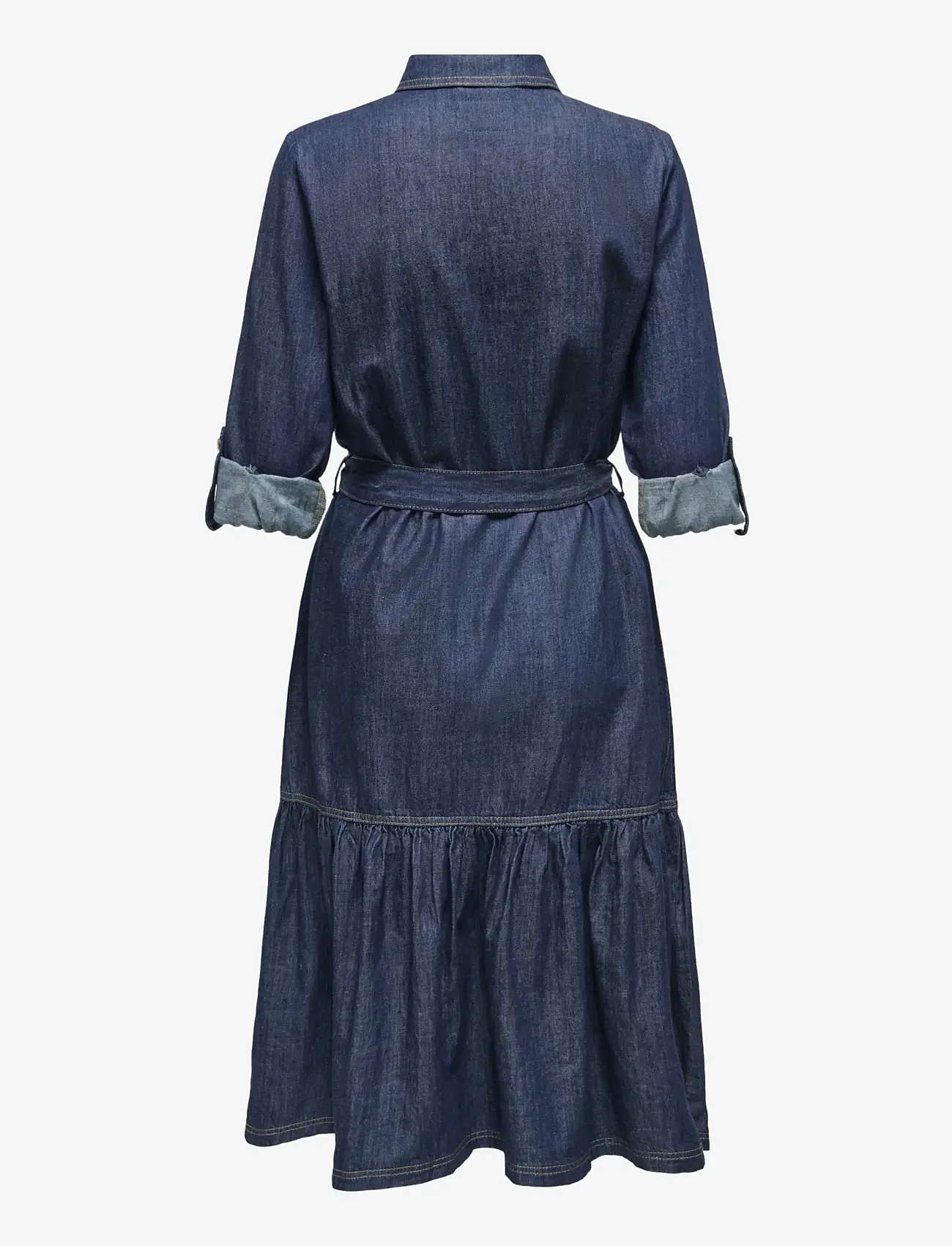 ONLY - ONLSEVIGNY FRILL 3/4 SL LONG DRESS DNM - skjortekjoler - dark blue denim - 2