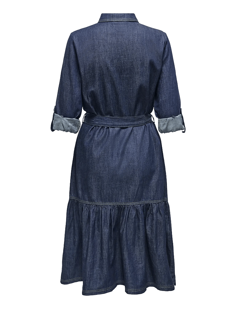 ONLY - ONLSEVIGNY FRILL 3/4 SL LONG DRESS DNM - skjortekjoler - dark blue denim - 2