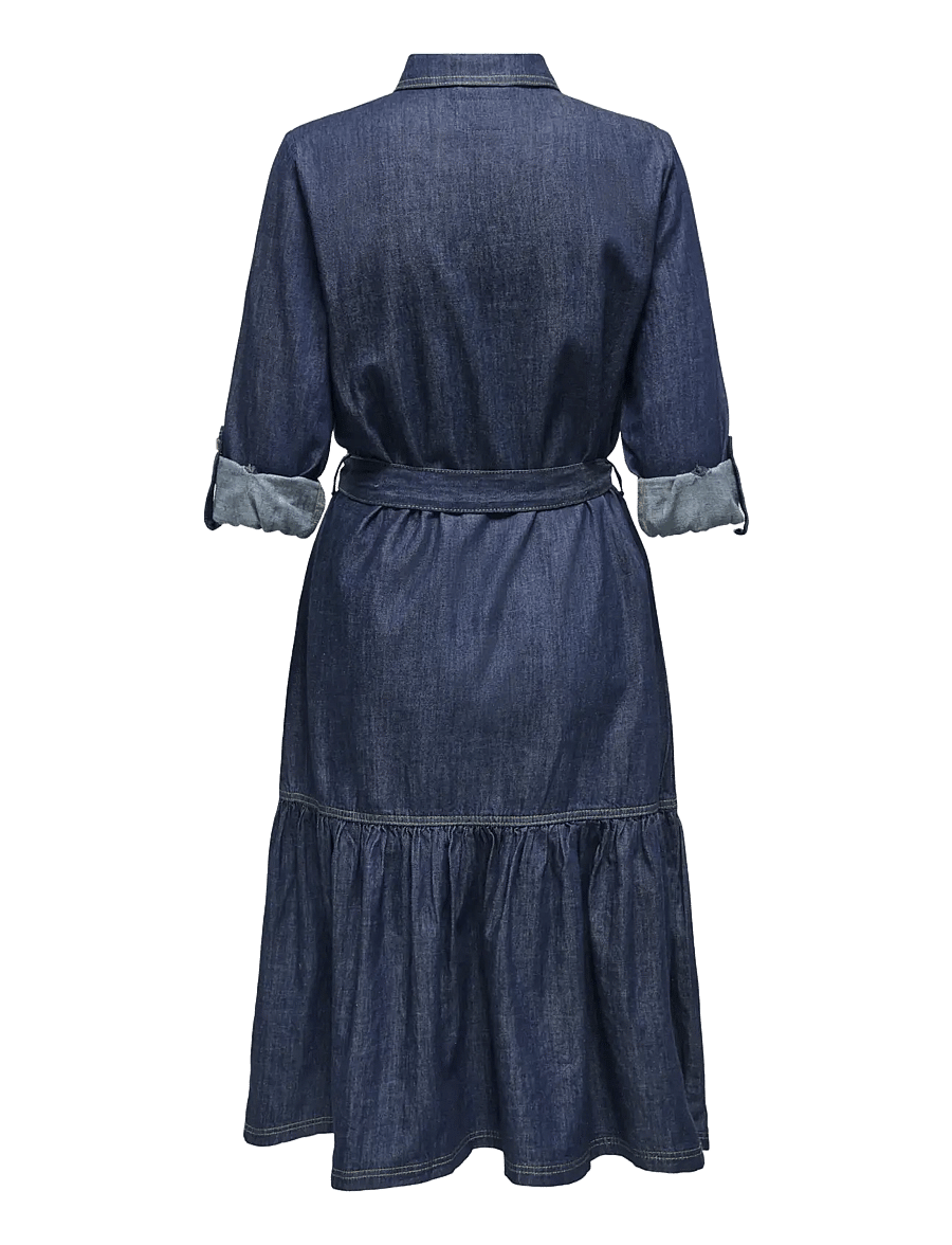 ONLY - ONLSEVIGNY FRILL 3/4 SL LONG DRESS DNM - robes chemises - dark blue denim - 2