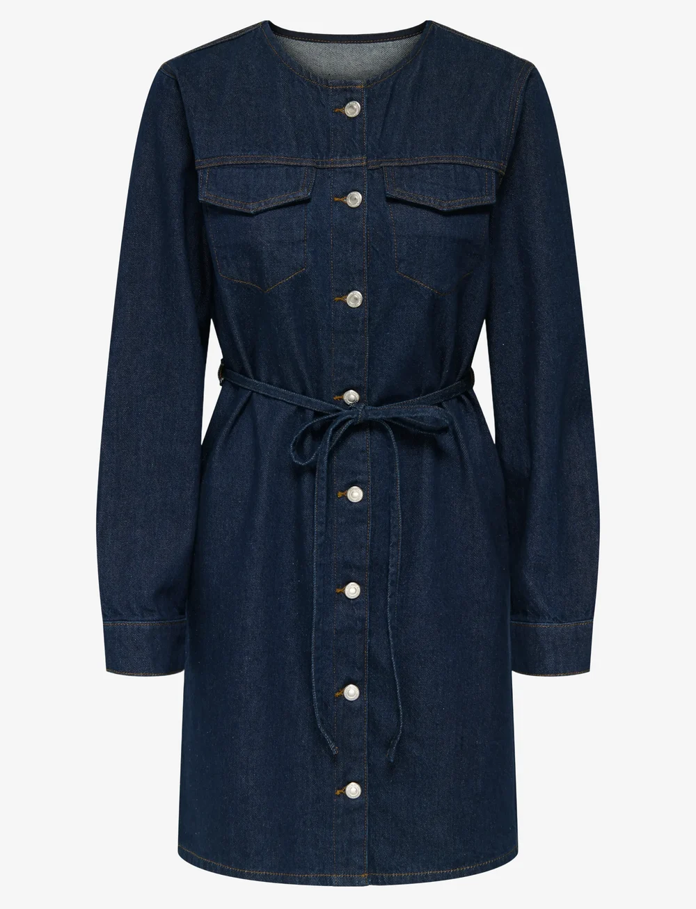 ONLY - ONLMINNIE NO COLLAR BELT DENM DRESS - skjortklänningar - dark blue denim - 0