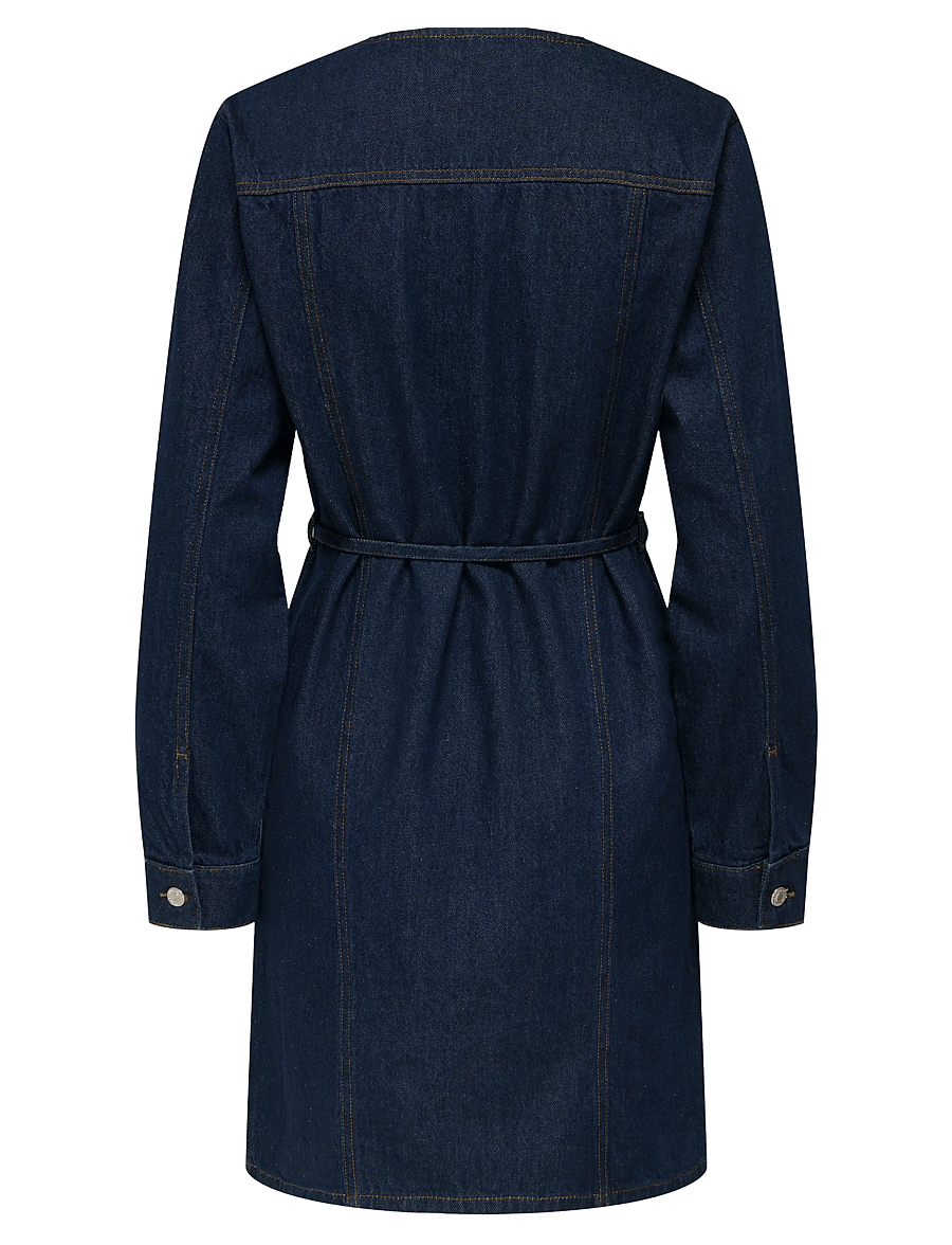 ONLY - ONLMINNIE NO COLLAR BELT DENM DRESS - robes chemises - dark blue denim - 2