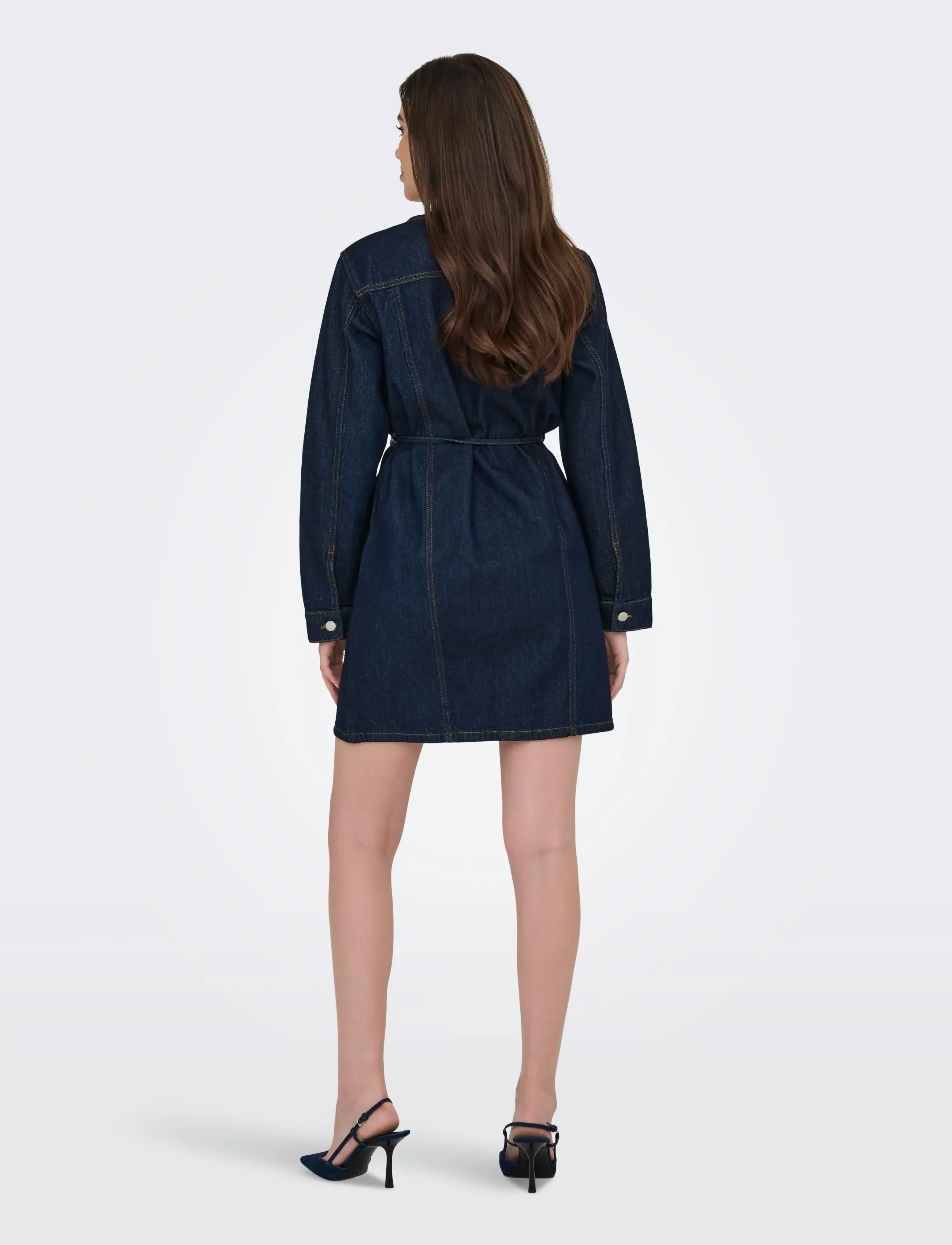 ONLY - ONLMINNIE NO COLLAR BELT DENM DRESS - skjortklänningar - dark blue denim - 3