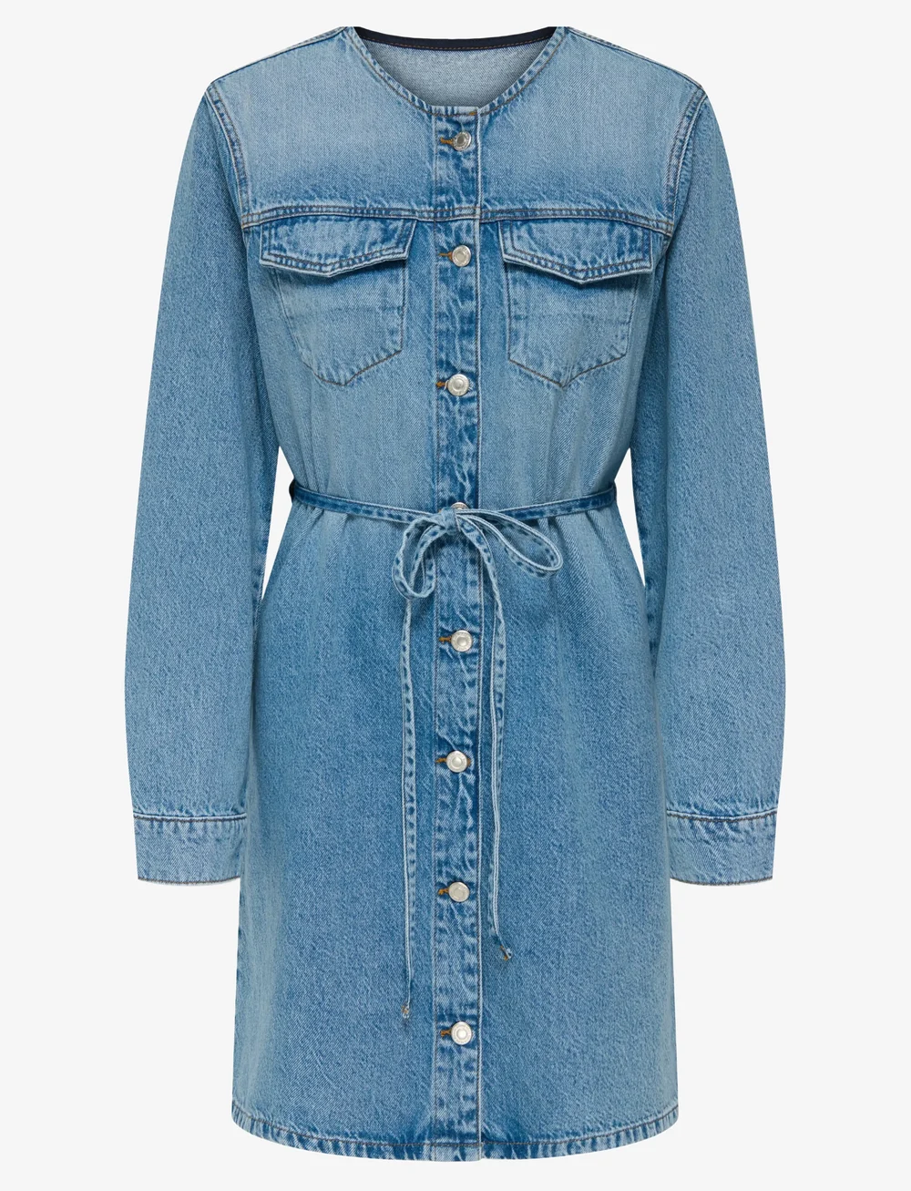 ONLY - ONLMINNIE NO COLLAR BELT DENM DRESS - hemdkleider - light blue denim - 0