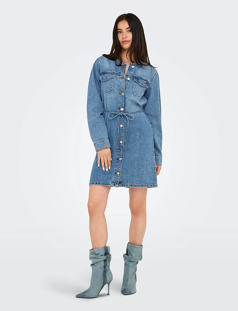 ONLY - ONLMINNIE NO COLLAR BELT DENM DRESS - overhemdjurken - light blue denim - 4