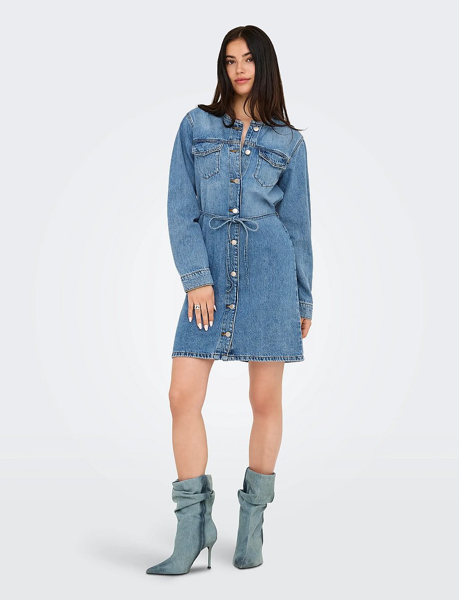 ONLY - ONLMINNIE NO COLLAR BELT DENM DRESS - hemdkleider - light blue denim - 4