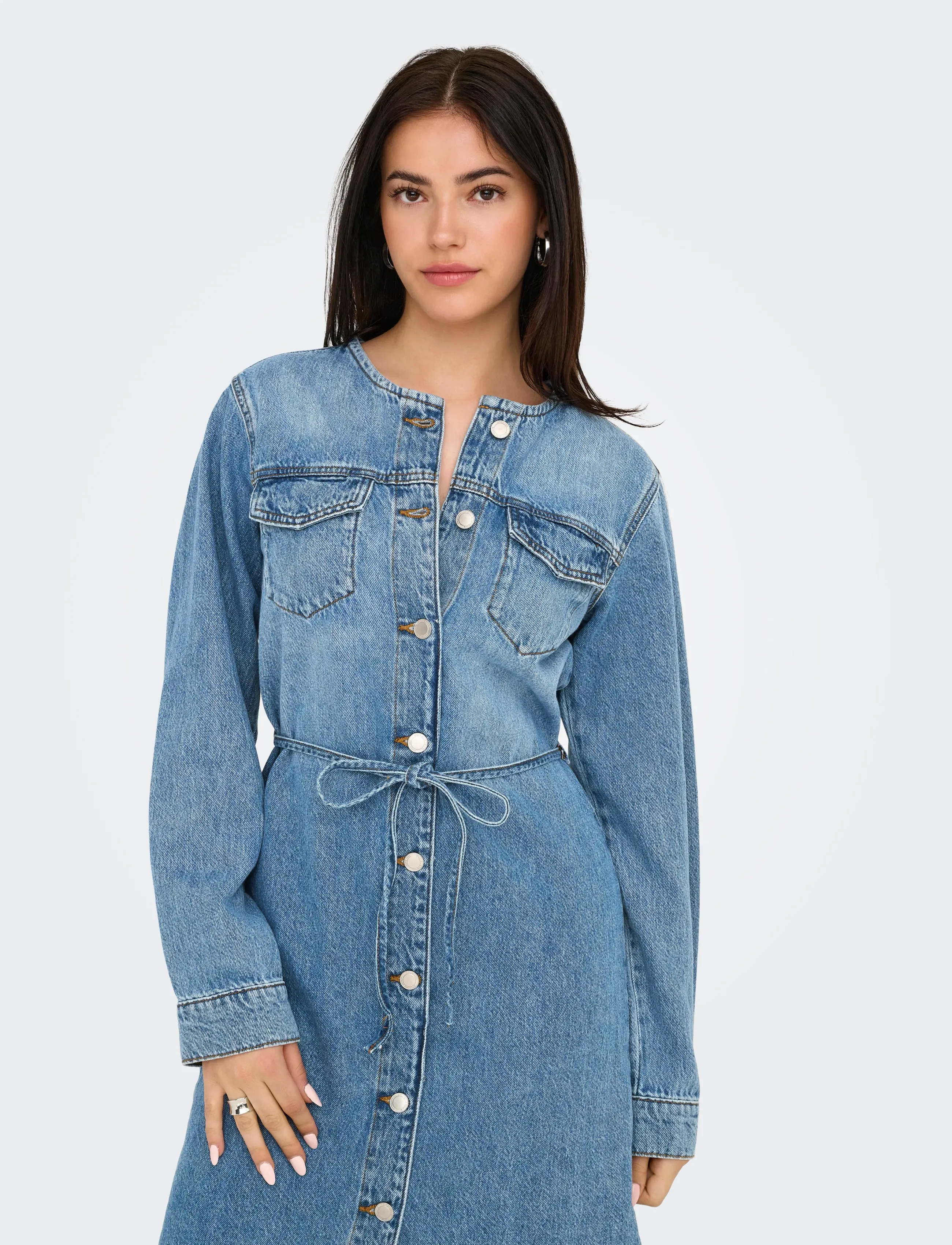 ONLY Onlminnie No Collar Belt Denm Dress skjortklänningar dam – bild 6
