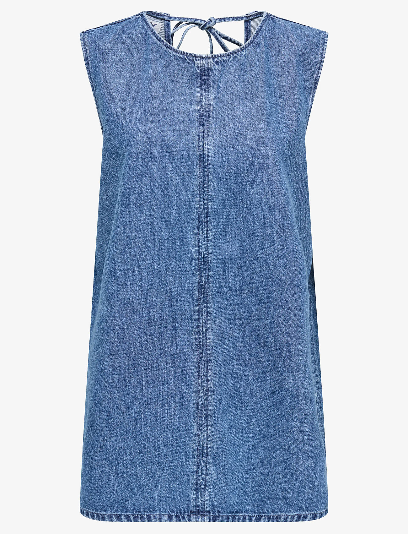 ONLY - ONLVIGGA S/L MINI OPEN BACK DRESS DNM - jeansklänningar - medium blue denim - 0