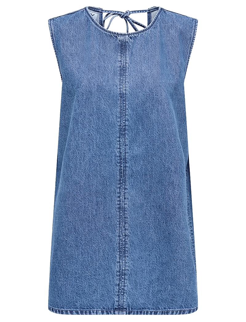 ONLY - ONLVIGGA S/L MINI OPEN BACK DRESS DNM - jeanskleider - medium blue denim - 0