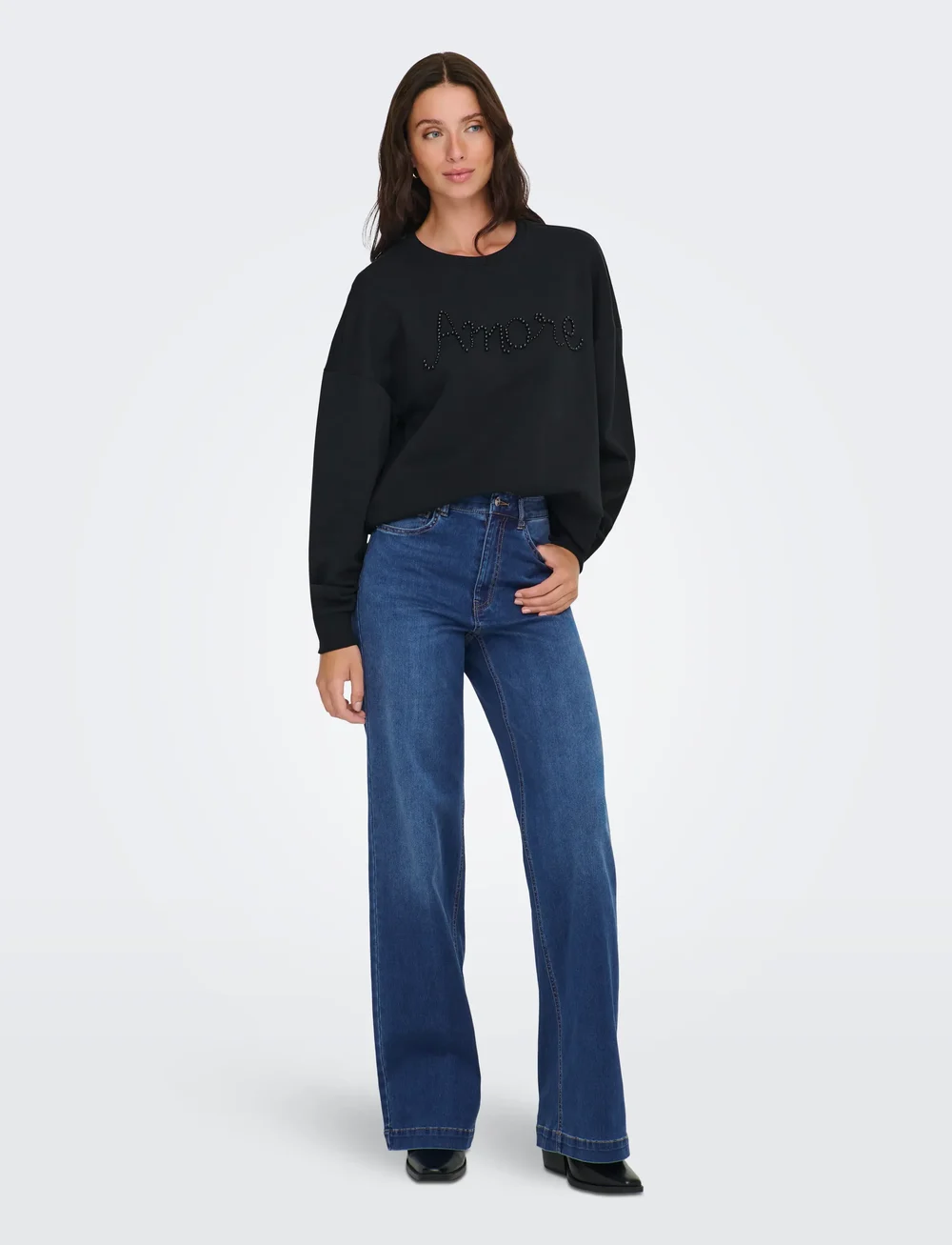 ONLY - ONLMADISON-ROYAL HW WIDE DNM BF GUA - hosen mit weitem bein - dark blue denim - 0