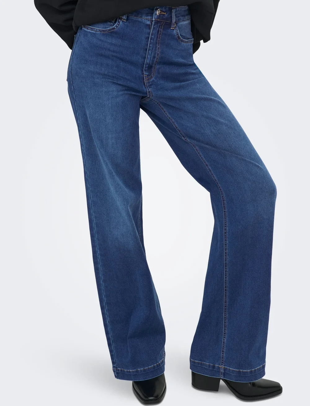 ONLY - ONLMADISON-ROYAL HW WIDE DNM BF GUA - hosen mit weitem bein - dark blue denim - 4
