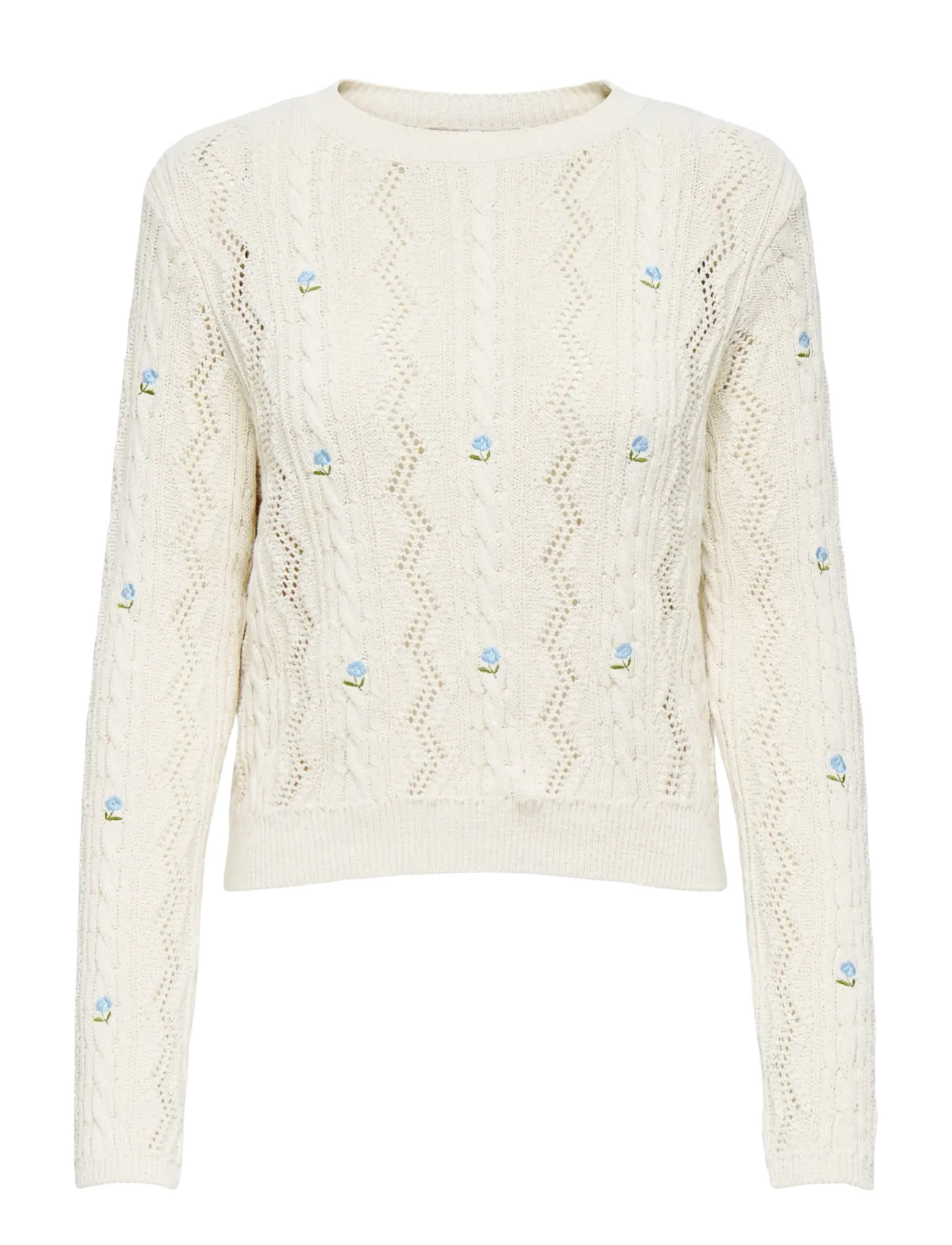 ONLY Onlrita Life Ls Embr Cable Knt Noos Cream - L - Damen