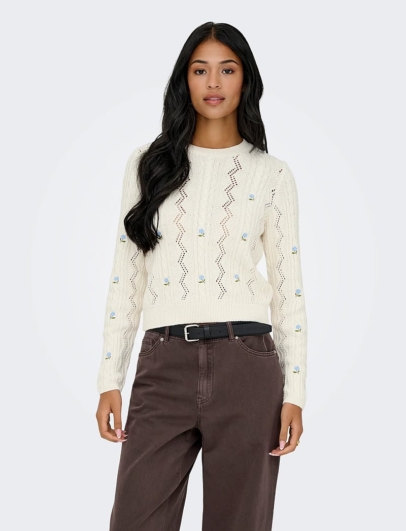 ONLY - ONLRITA LIFE LS EMBR CABLE KNT NOOS - pullover - ecru - 0