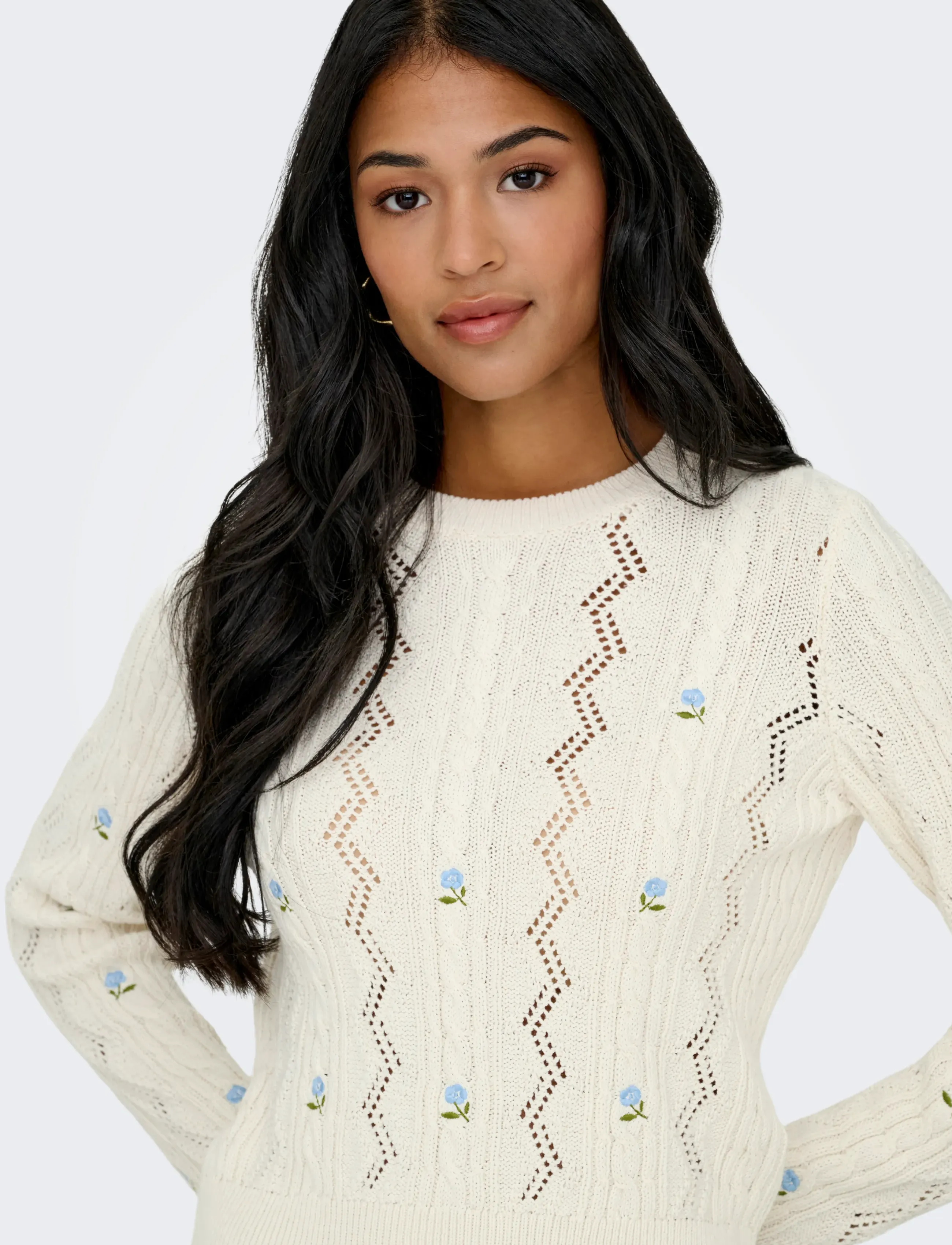 ONLY ONLRITA LIFE LS EMBR CABLE KNT NOOS - Naistele - ECRU / cream