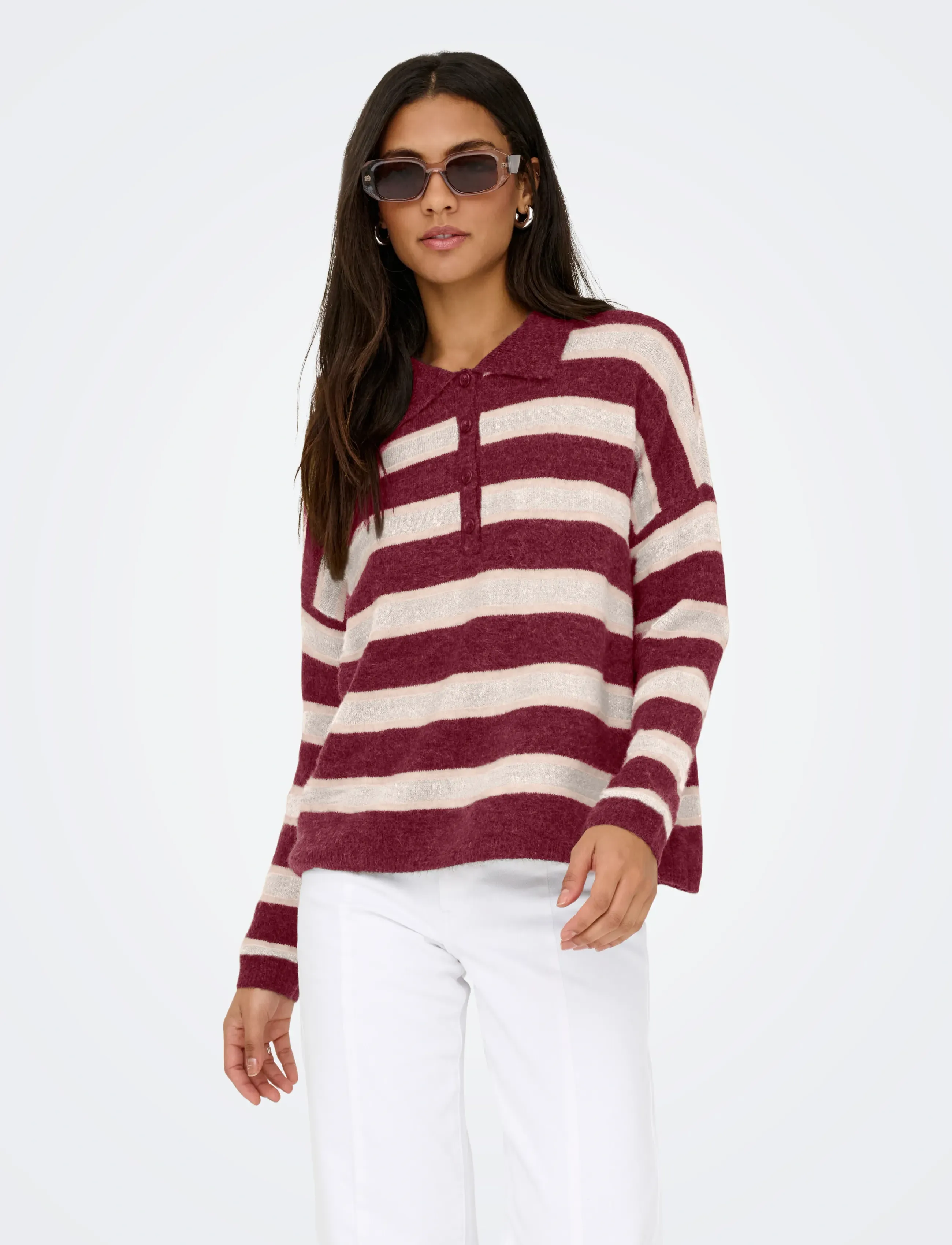 ONLY Onltalio Ls Polo Neck Bf Knt, XL, Knitwear, Rot - Jumpers, Frauen