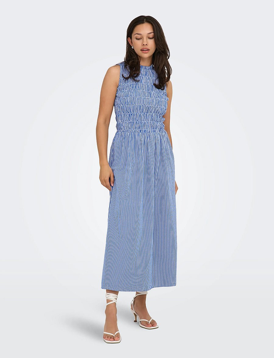 ONLY - ONLTAMARI SMOCK CHECK DRESS WVN - summer dresses - blue bonnet - 4