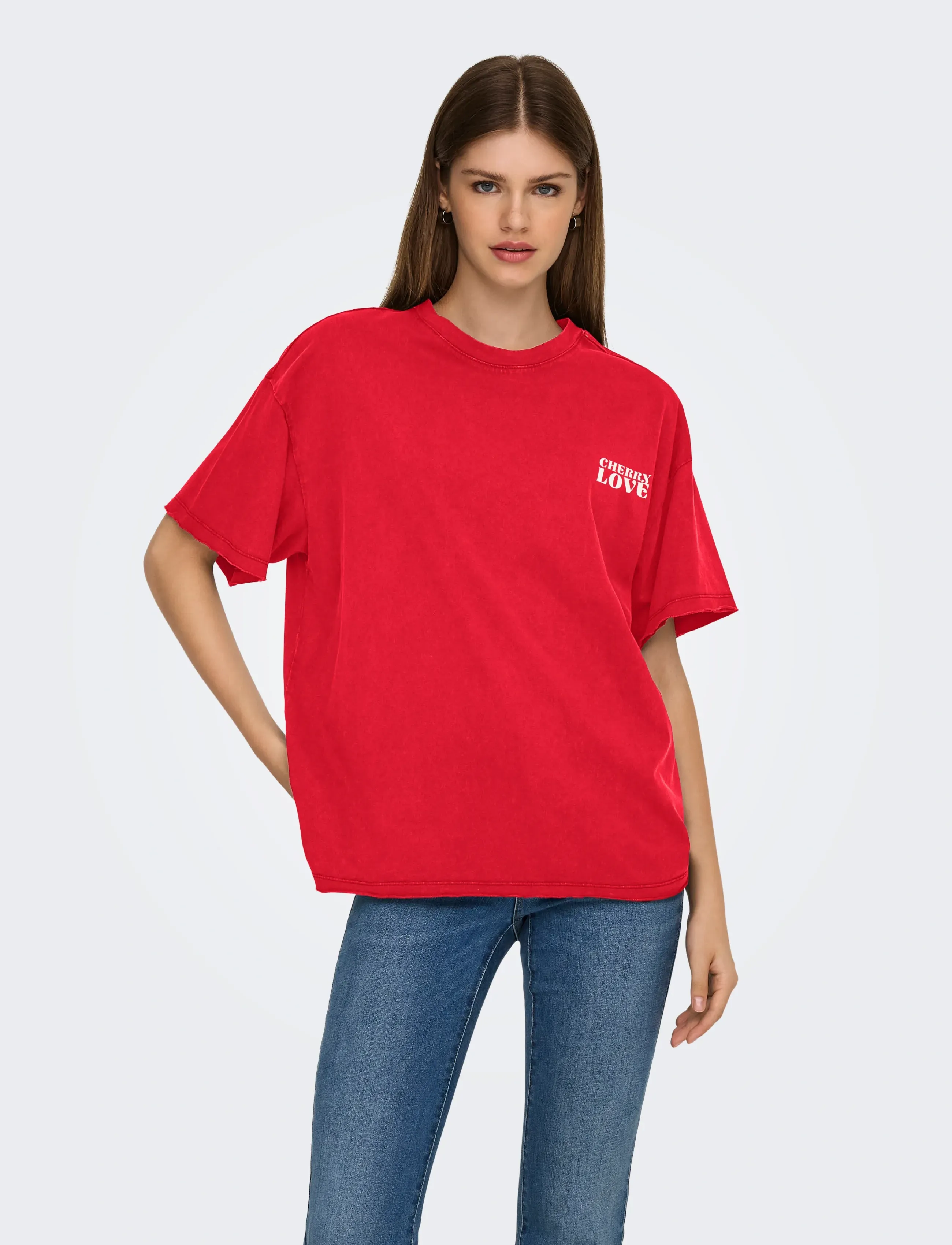 ONLY Onlkinna S/S Oversize Top Box Jrs, S, Red, T-Shirts & Toppe > Kortærmede, Dame