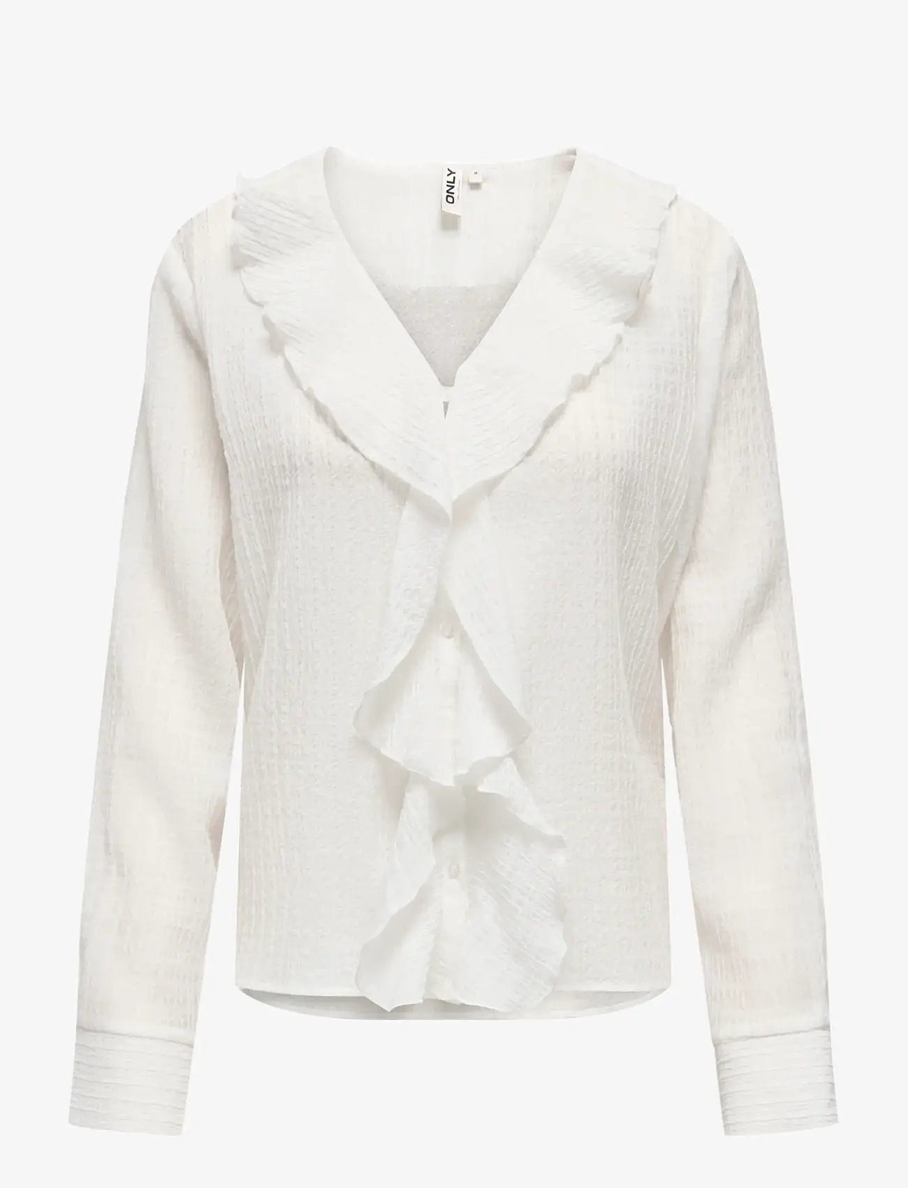 ONLY - ONLISA LS V-NECK FRILL TOP WVVN - langærmede bluser - cloud dancer - 0