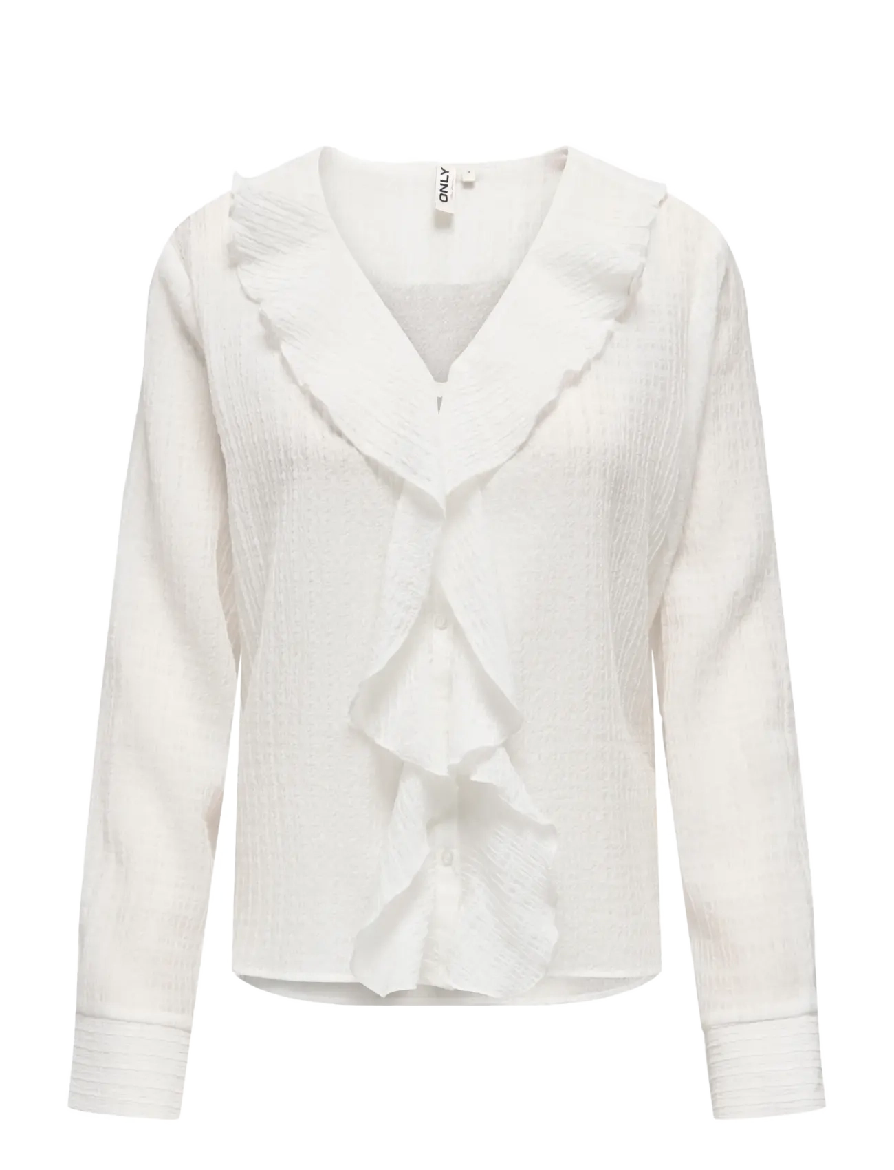 ONLY ONLISA LS V-NECK FRILL TOP WVVN - Langermede bluser - CLOUD DANCER / white