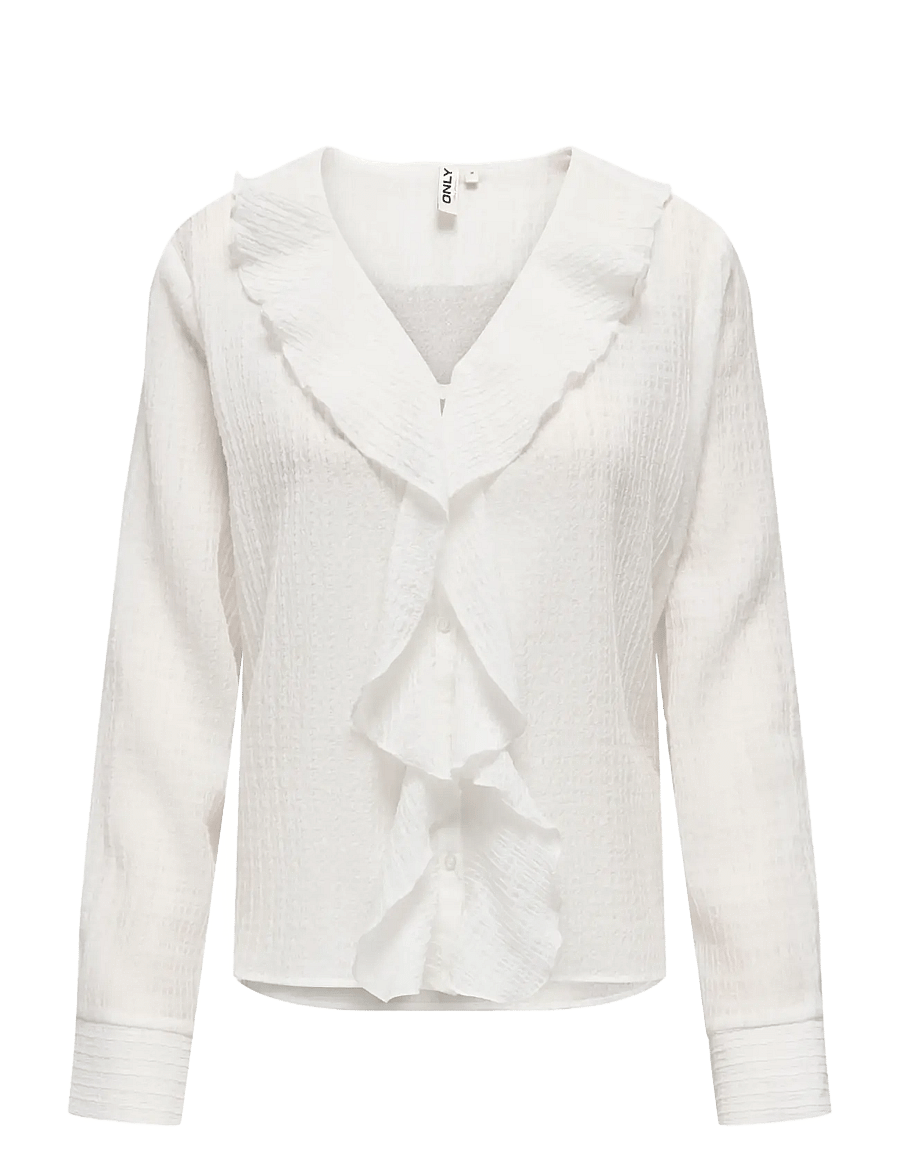 ONLY - ONLISA LS V-NECK FRILL TOP WVVN - pikkade varrukatega pluusid - cloud dancer - 0