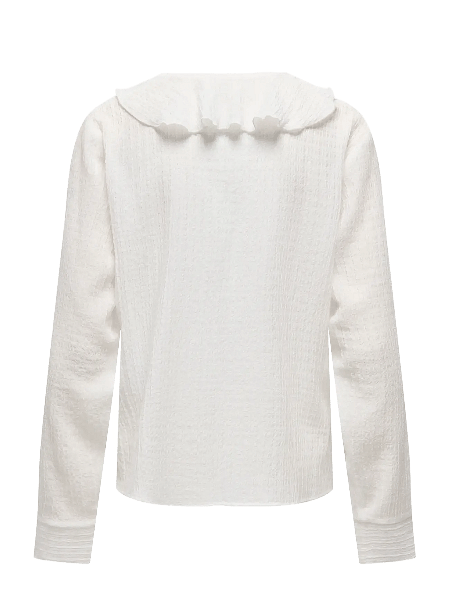 ONLY - ONLISA LS V-NECK FRILL TOP WVVN - pikkade varrukatega pluusid - cloud dancer - 1