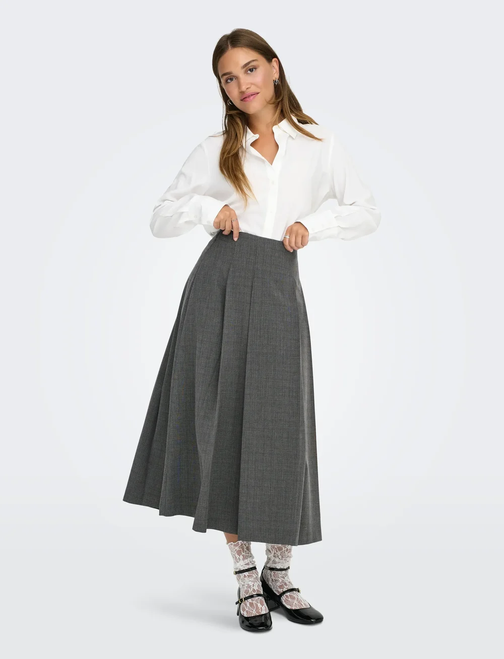 ONLY - ONLLEXIE LIFE HW CHECK LONG PL SKIRT PNT - maxi nederdele - dark grey melange - 0